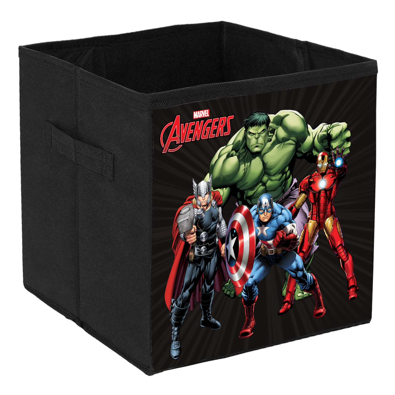 Kuber Industries Marvel Avengers Print Durable & Collapsible Square Storage Box|Clothes Organizer With Handle, (Black)