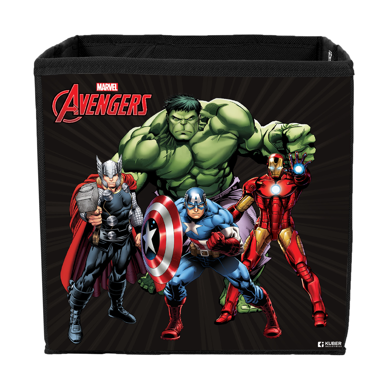 Kuber Industries Marvel Avengers Print Durable & Collapsible Square Storage Box|Clothes Organizer With Handle, (Black)