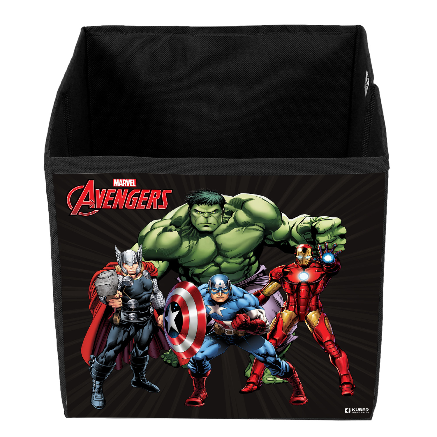 Kuber Industries Marvel Avengers Print Durable & Collapsible Square Storage Box|Clothes Organizer With Handle, (Black)