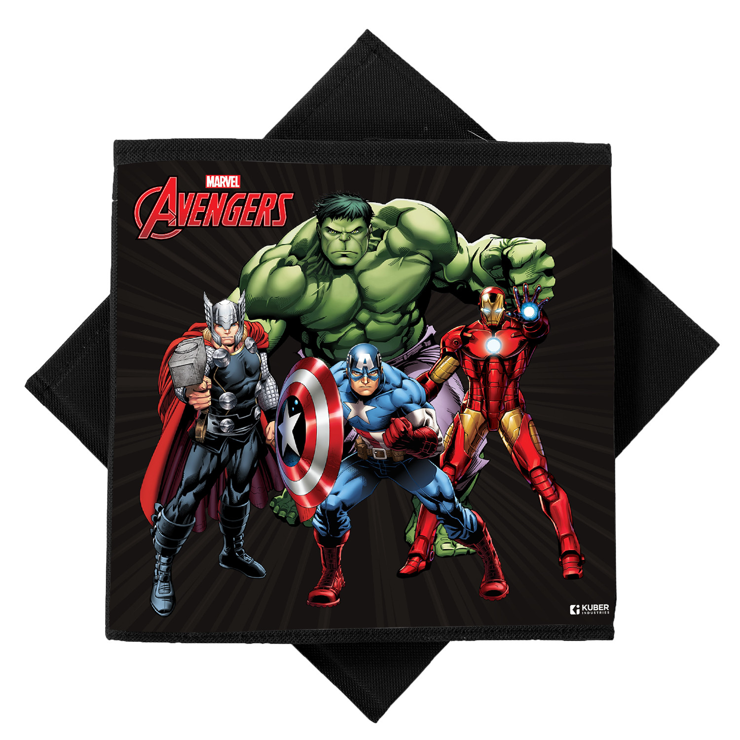 Kuber Industries Marvel Avengers Print Durable & Collapsible Square Storage Box|Clothes Organizer With Handle, (Black)