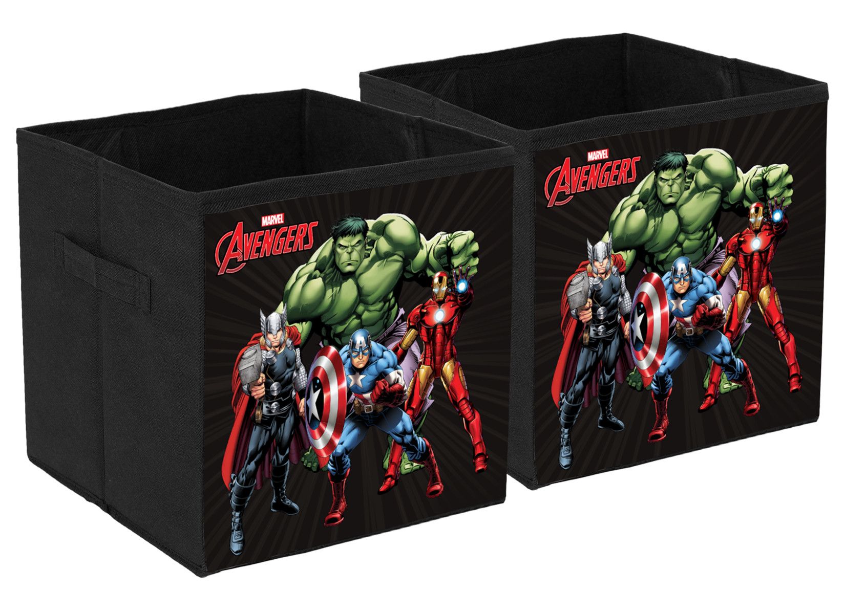 Kuber Industries Marvel Avengers Print Durable & Collapsible Square Storage Box|Clothes Organizer With Handle, (Black)