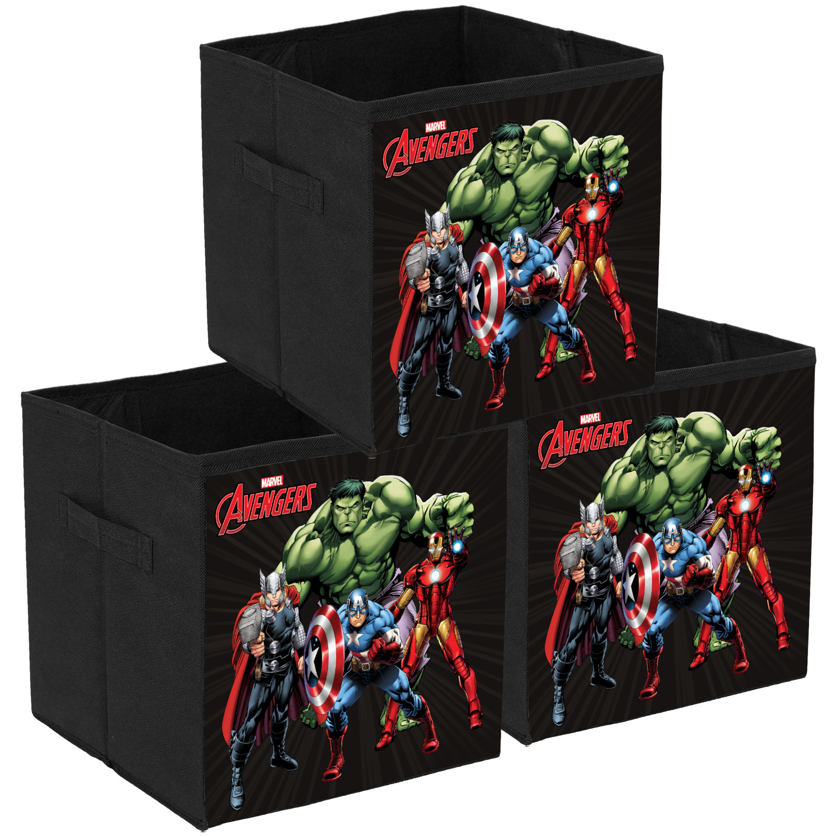 Kuber Industries Marvel Avengers Print Durable & Collapsible Square Storage Box|Clothes Organizer With Handle, (Black)