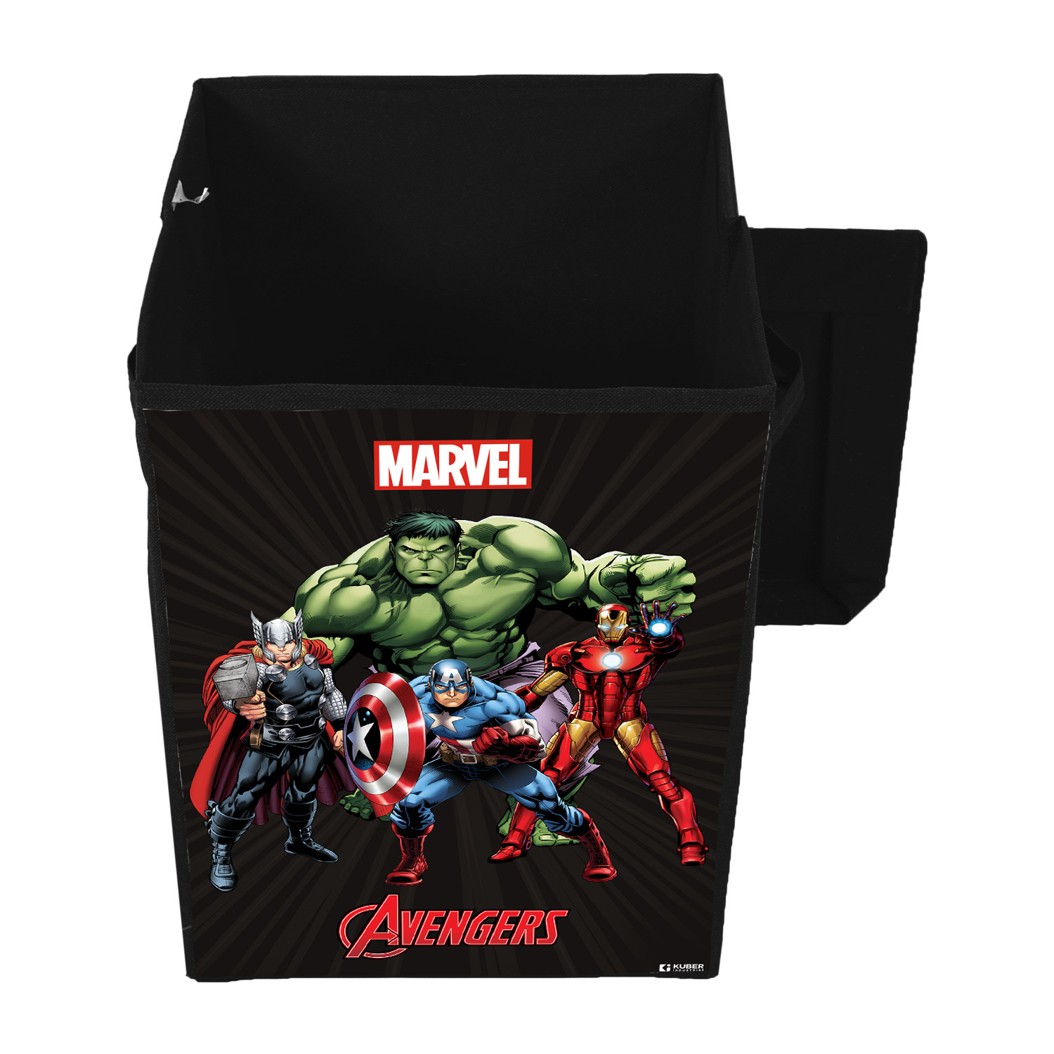 Kuber Industries Marvel Avengers Print Foldable Laundry Basket|Clothes Storage Basket With Handle & Lid,60 Ltr.(Black)