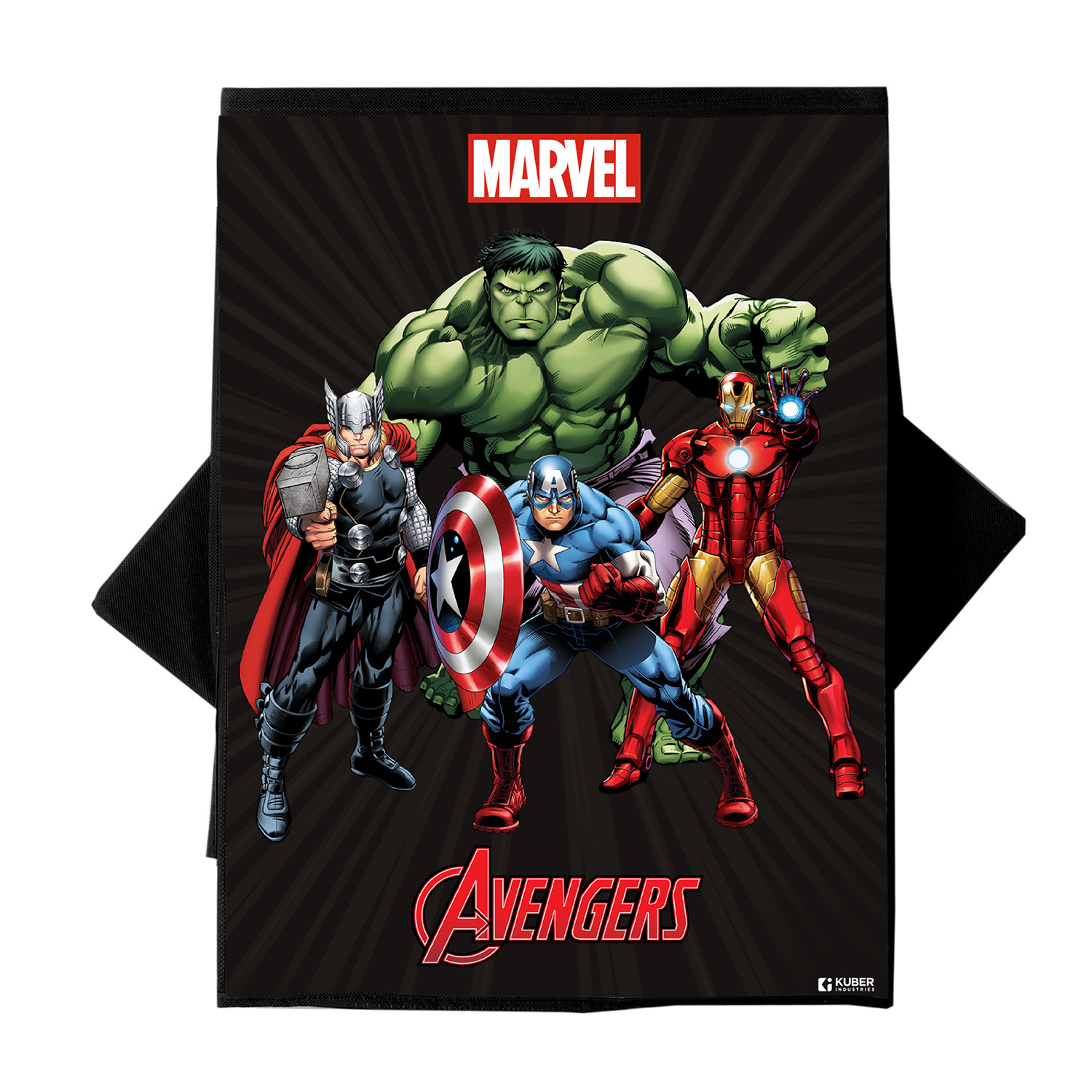 Kuber Industries Marvel Avengers Print Foldable Laundry Basket|Clothes Storage Basket With Handle & Lid,60 Ltr.(Black)