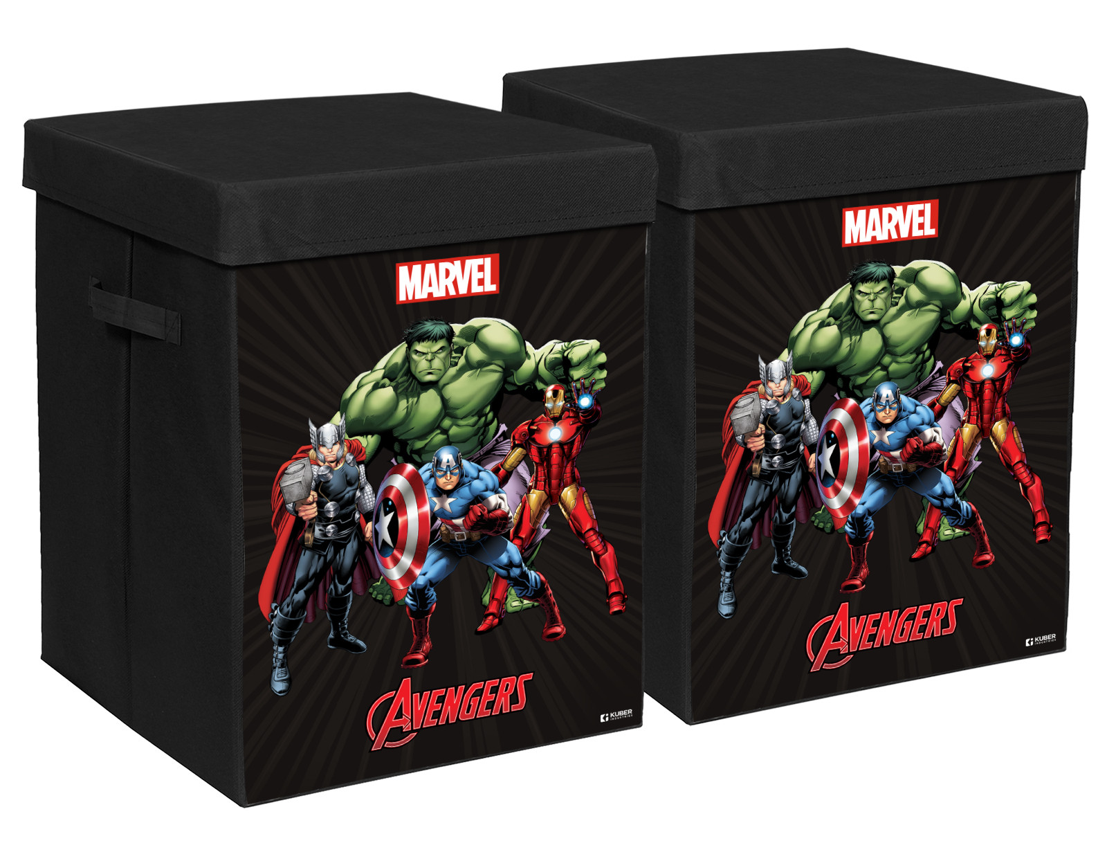 Kuber Industries Marvel Avengers Print Foldable Laundry Basket|Clothes Storage Basket With Handle & Lid,60 Ltr.(Black)