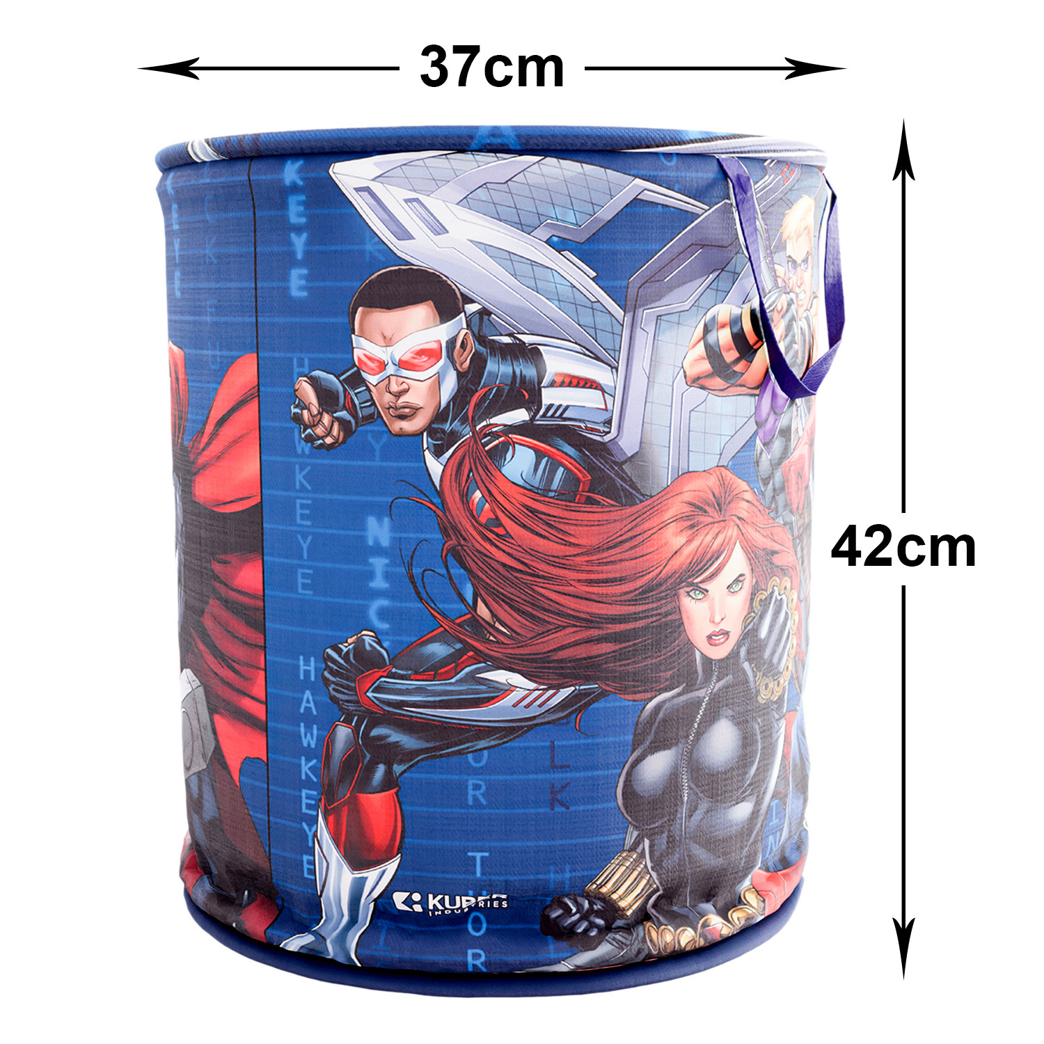 Kuber Industries Marvel Avengers Print Round Laundry Basket|Polyester Clothes Hamper|Waterproof & Foldable Round Laundry Bag with Handle,45 Ltr.(Navy Blue)