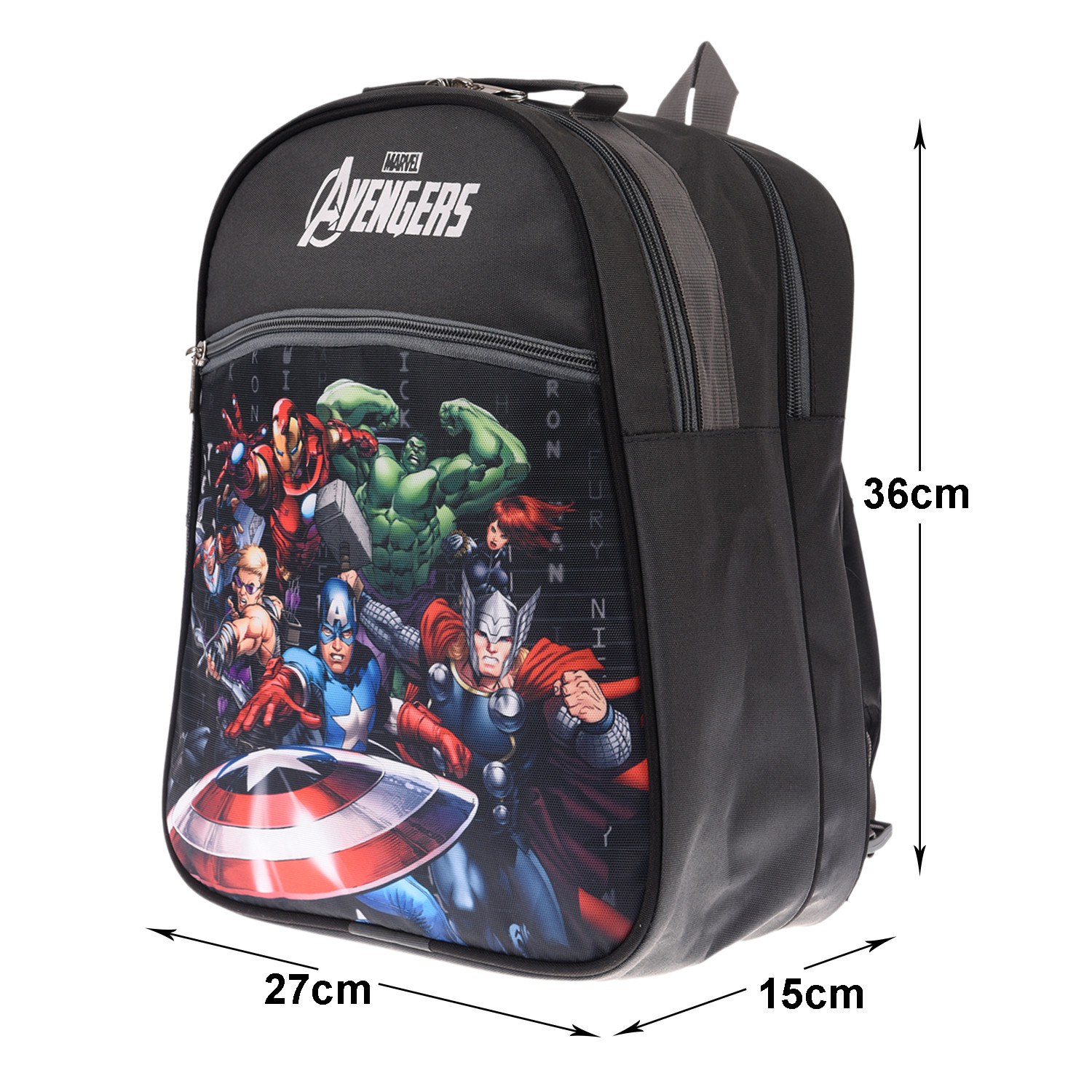 Kuber Industries Marvel Avengers School Bag|3 Compartment Rexine School Bagpack|School Bag for Kids|School Bags for Girls with Zipper Closure (Gray)