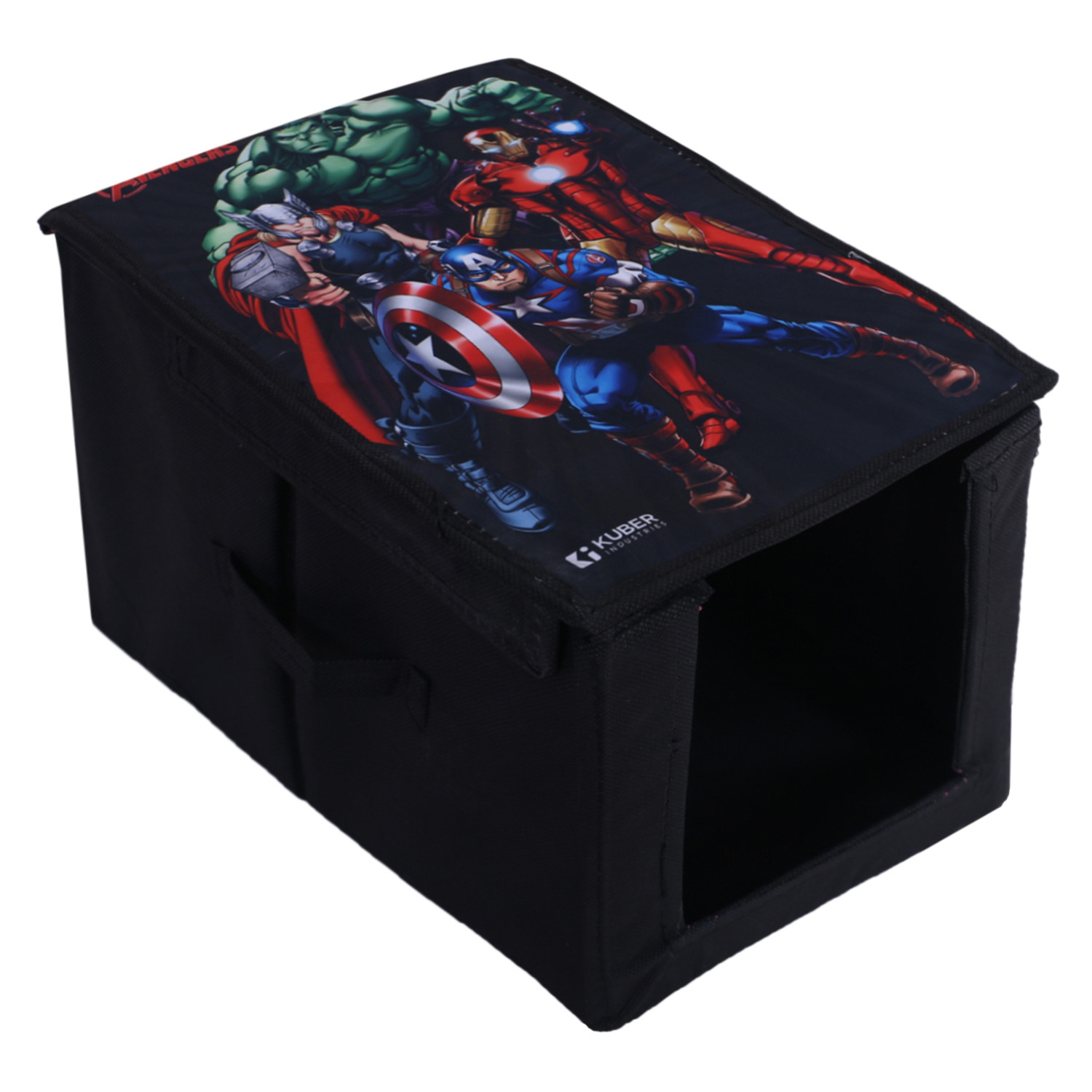 Kuber Industries Marvel Avengers Shirt Stacker|Wardrobe Organizer For Clothes|Non-Woven Wardrobe Organizer for Home With Lid (Black)