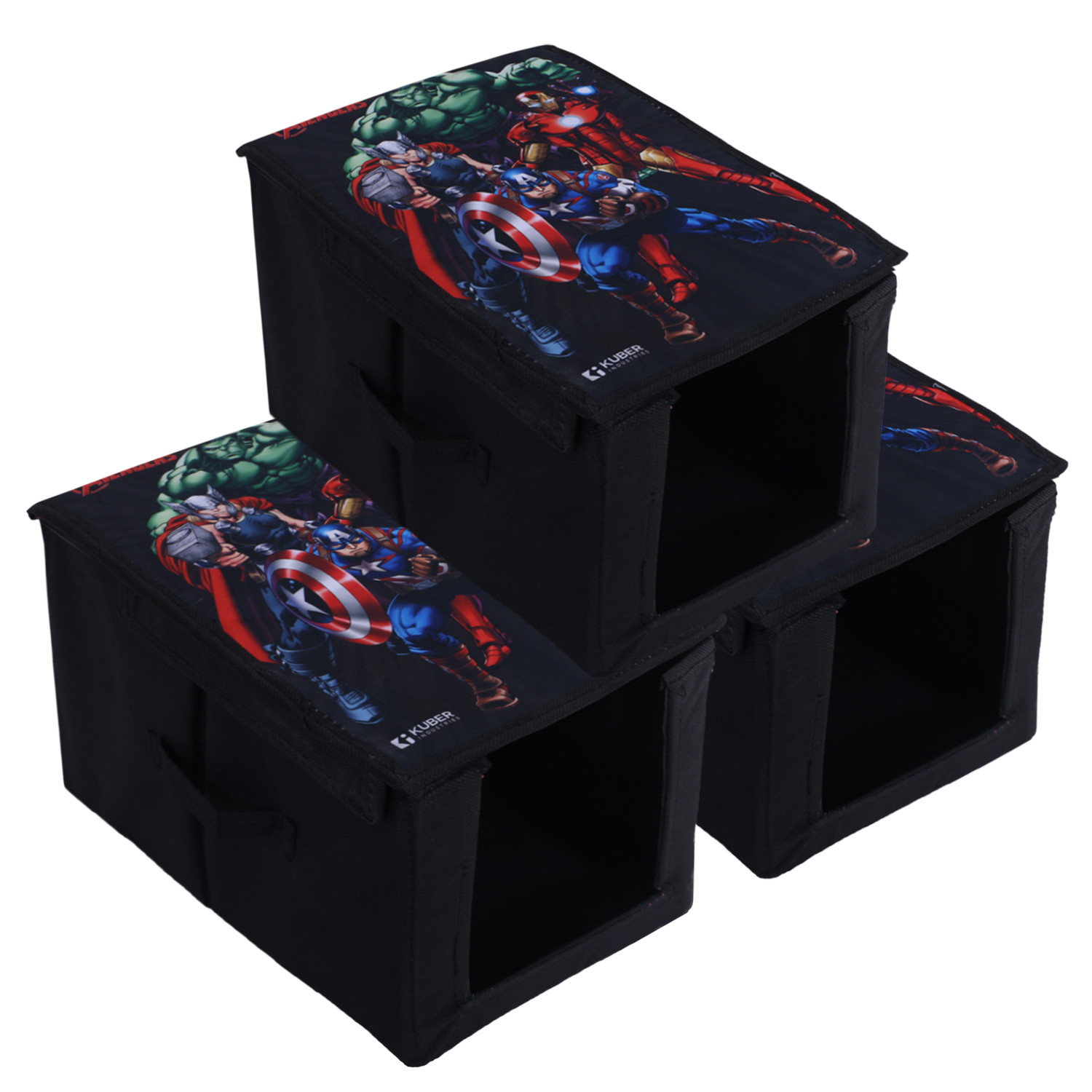 Kuber Industries Marvel Avengers Shirt Stacker|Wardrobe Organizer For Clothes|Non-Woven Wardrobe Organizer for Home With Lid (Black)