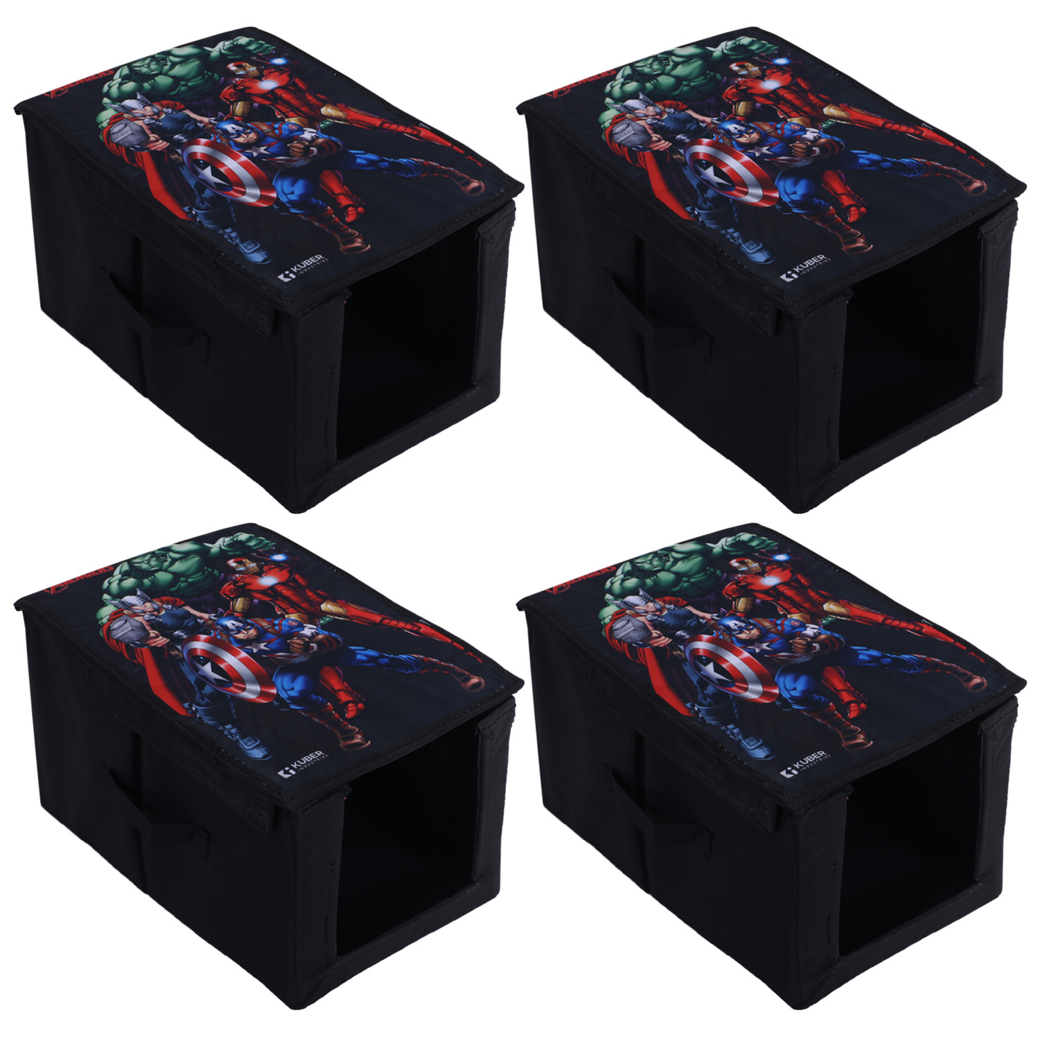 Kuber Industries Marvel Avengers Shirt Stacker|Wardrobe Organizer For Clothes|Non-Woven Wardrobe Organizer for Home With Lid (Black)