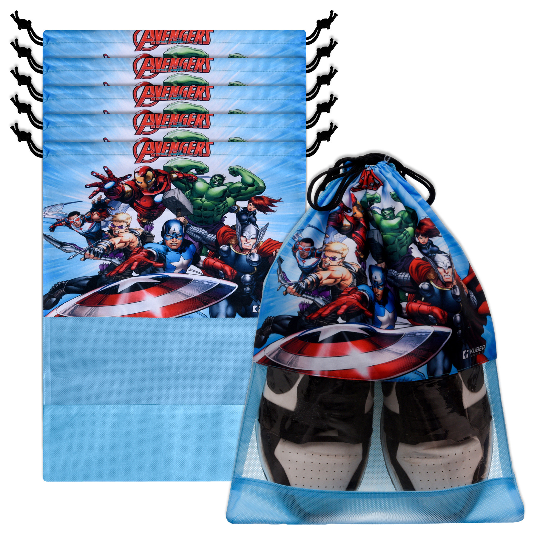Kuber Industries Marvel Avengers Shoe Cover | Travel Shoe Storage Bags | Polyester Storage Bag | Drawstring Shoe Cover | Shoe Organizer with Clear window |Sky Blue