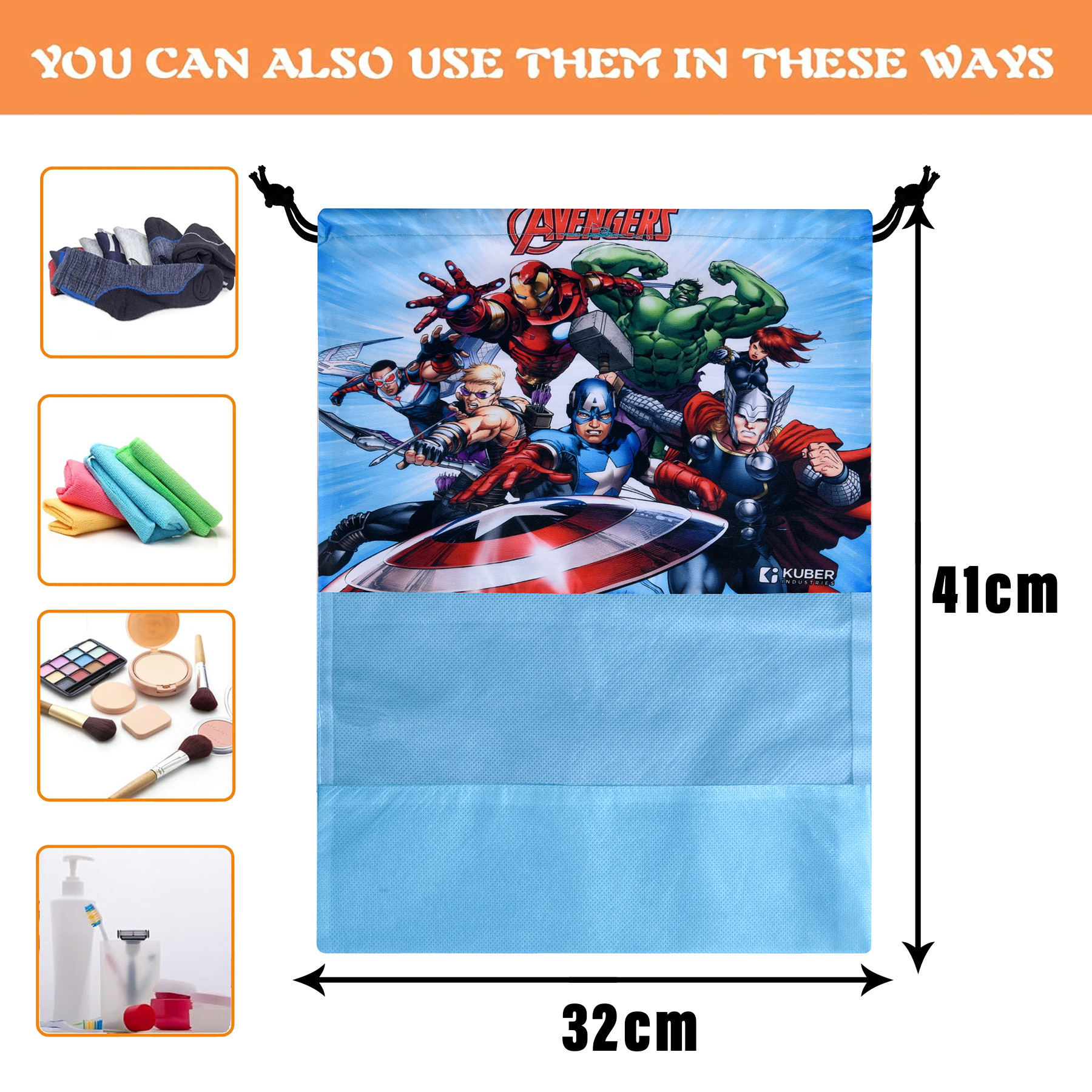 Kuber Industries Marvel Avengers Shoe Cover | Travel Shoe Storage Bags | Polyester Storage Bag | Drawstring Shoe Cover | Shoe Organizer with Clear window |Sky Blue