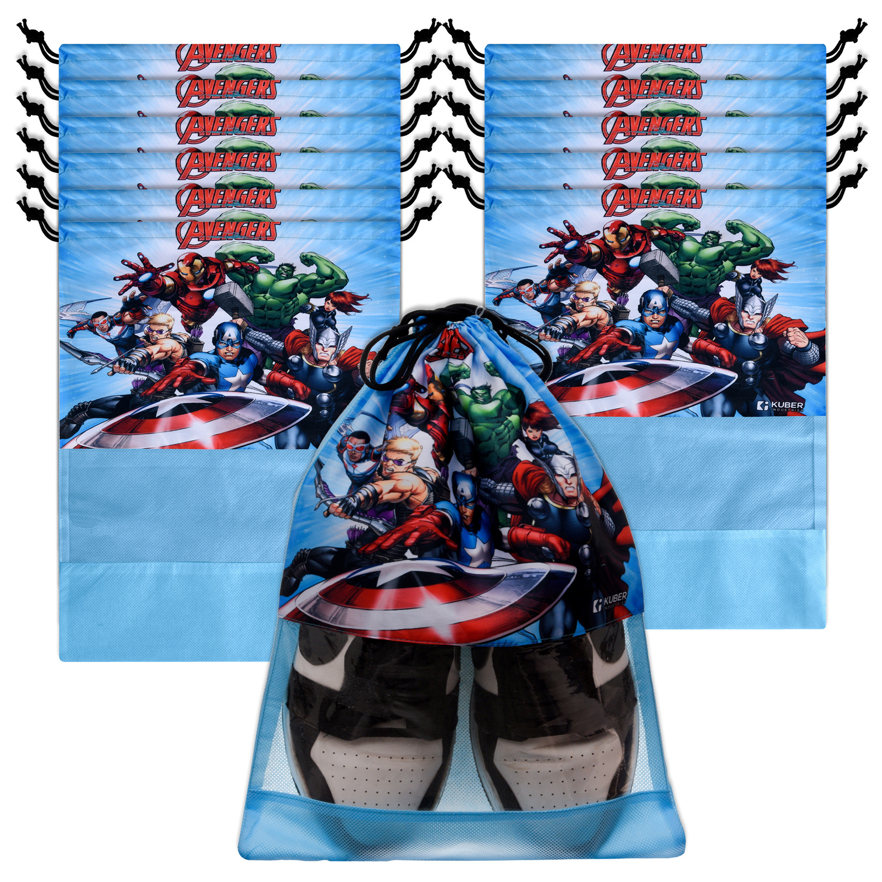 Kuber Industries Marvel Avengers Shoe Cover | Travel Shoe Storage Bags | Polyester Storage Bag | Drawstring Shoe Cover | Shoe Organizer with Clear window |Sky Blue