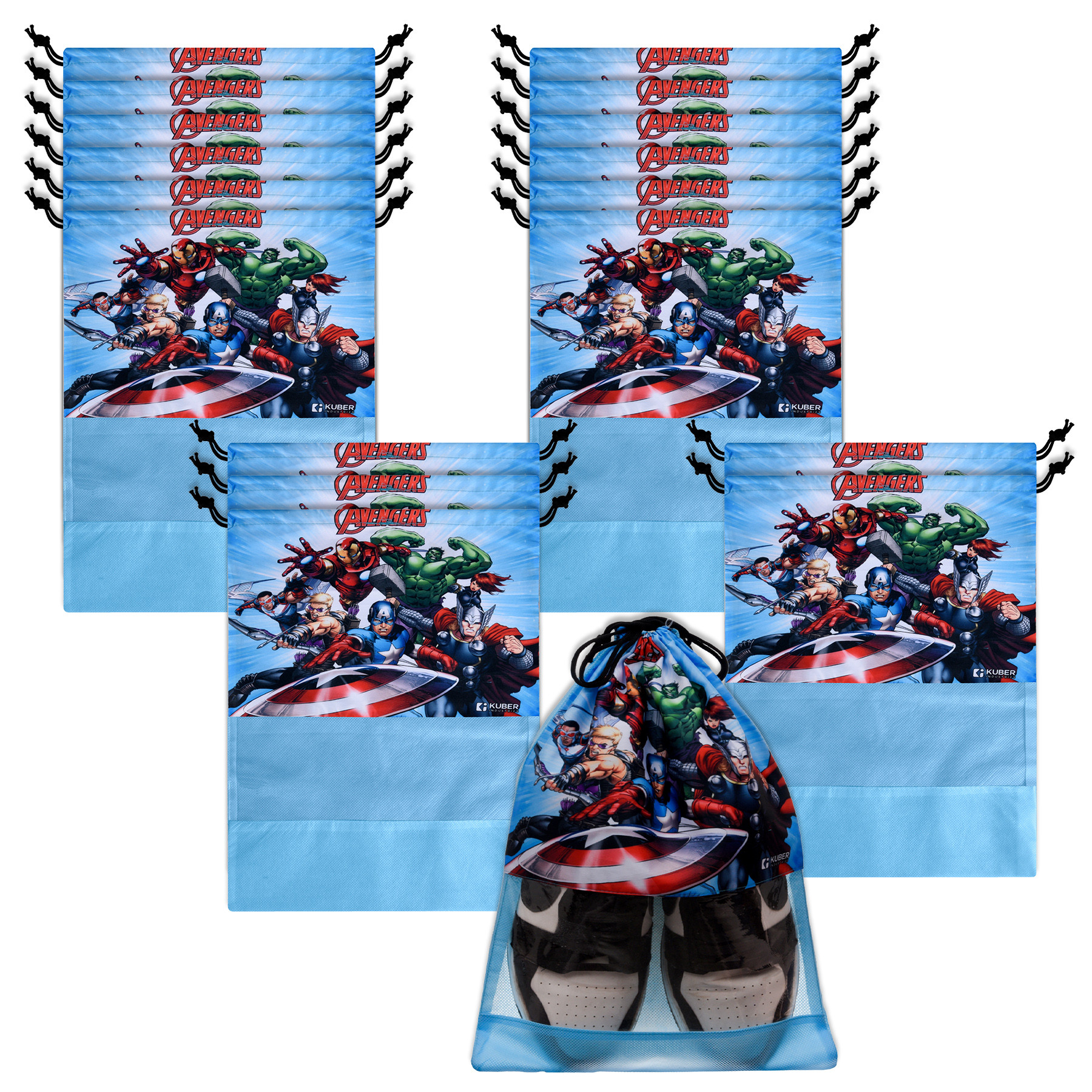 Kuber Industries Marvel Avengers Shoe Cover | Travel Shoe Storage Bags | Polyester Storage Bag | Drawstring Shoe Cover | Shoe Organizer with Clear window |Sky Blue