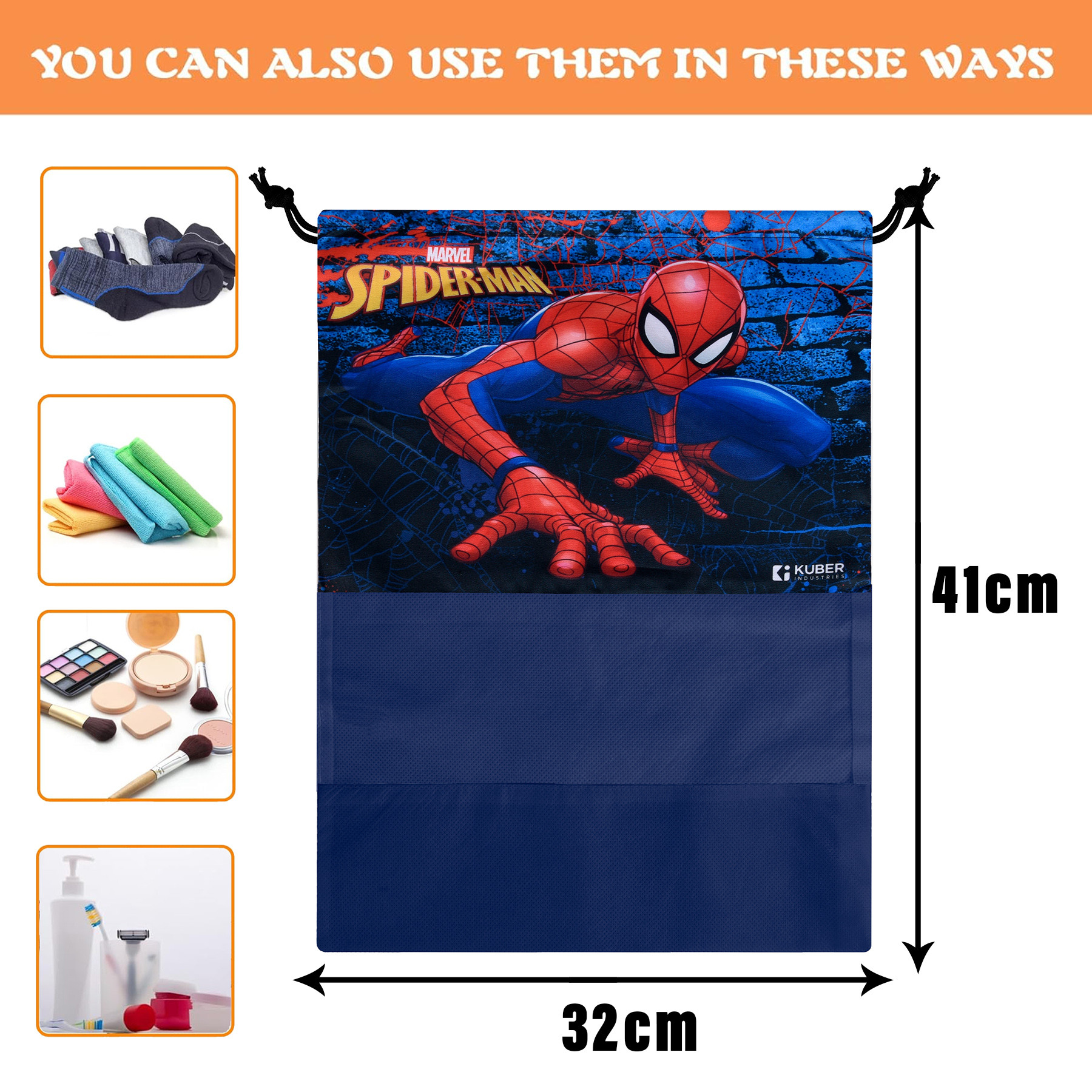 Kuber Industries Marvel Avengers Shoe Cover | Travel Shoe Storage Bags | Polyester Storage Bag | Drawstring Shoe Cover | Shoe Organizer with Clear window |  Multi