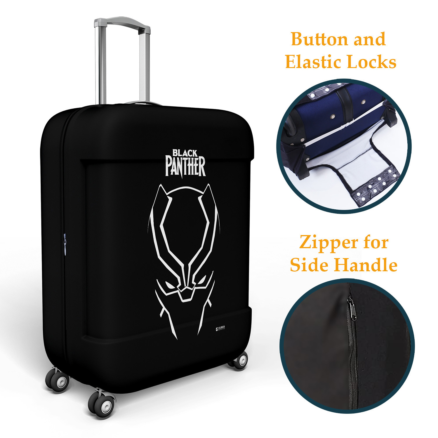 Kuber Industries Marvel Black Panther Luggage Cover  Polyester Travel Suitcase Cover  Washable  Stretchable Suitcase Protector  18-22 Inch    Black