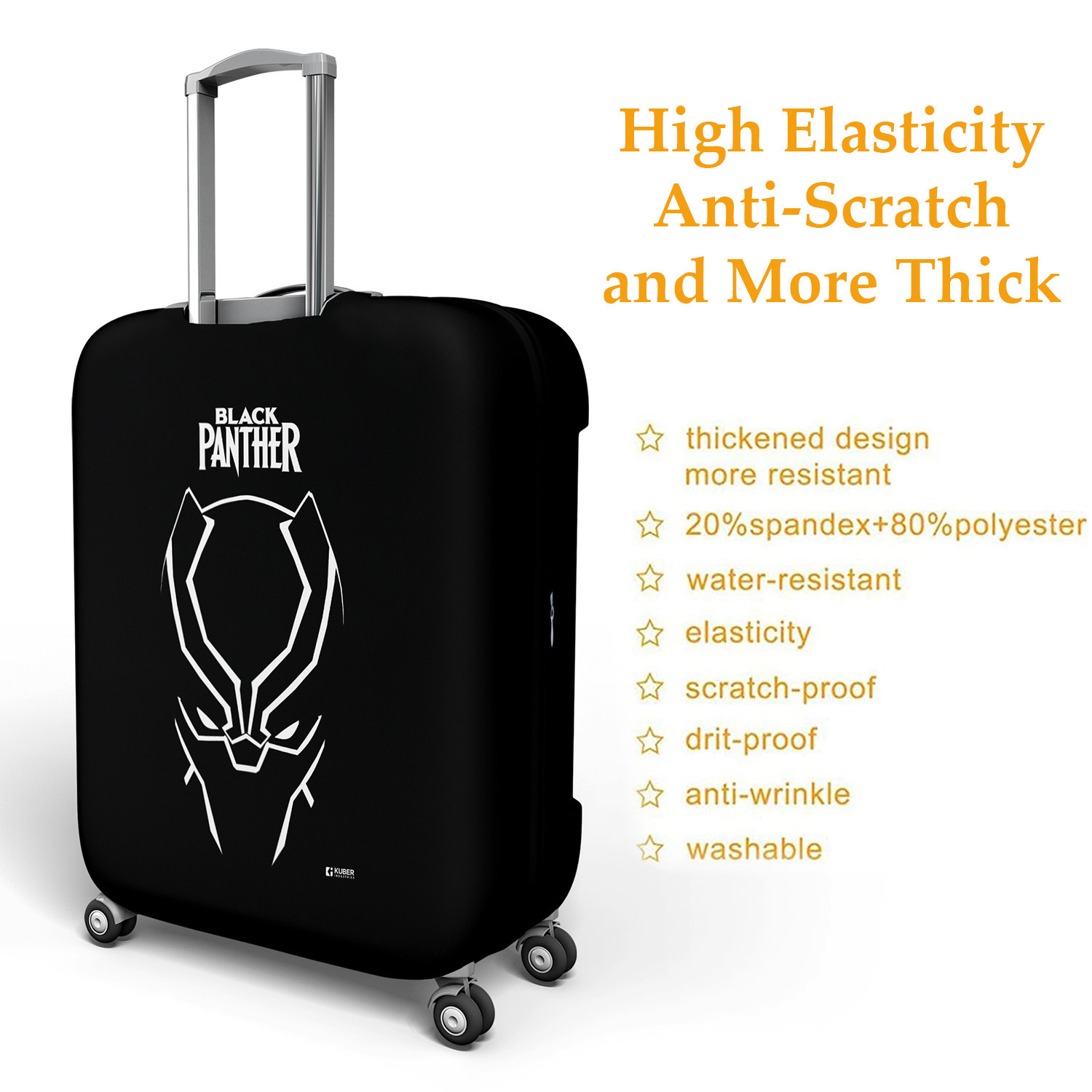 Kuber Industries Marvel Black Panther Luggage Cover  Polyester Travel Suitcase Cover  Washable  Stretchable Suitcase Protector  18-22 Inch    Black