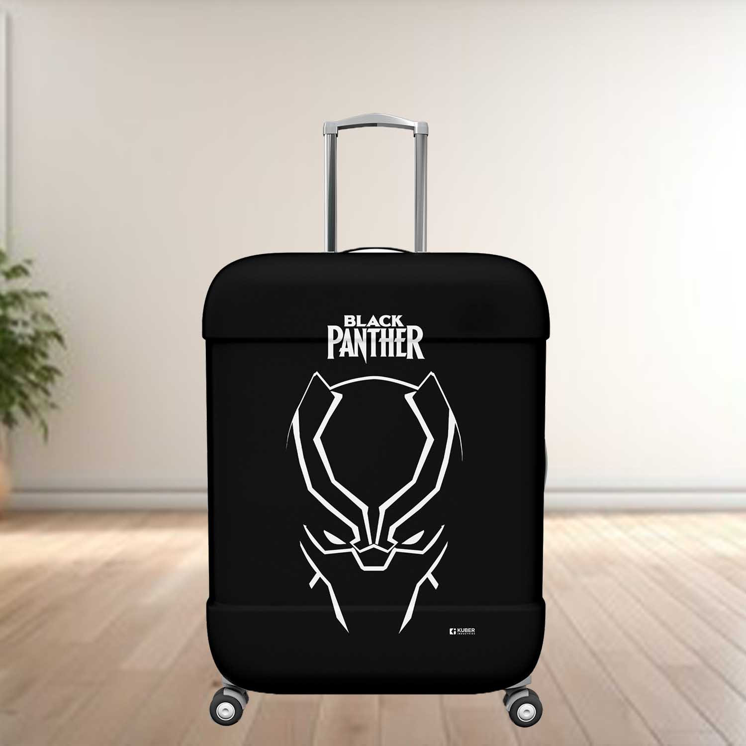 Kuber Industries Marvel Black Panther Luggage Cover | Polyester Travel Suitcase Cover | Washable | Stretchable Suitcase Protector | 18-22 Inch | Small | Black