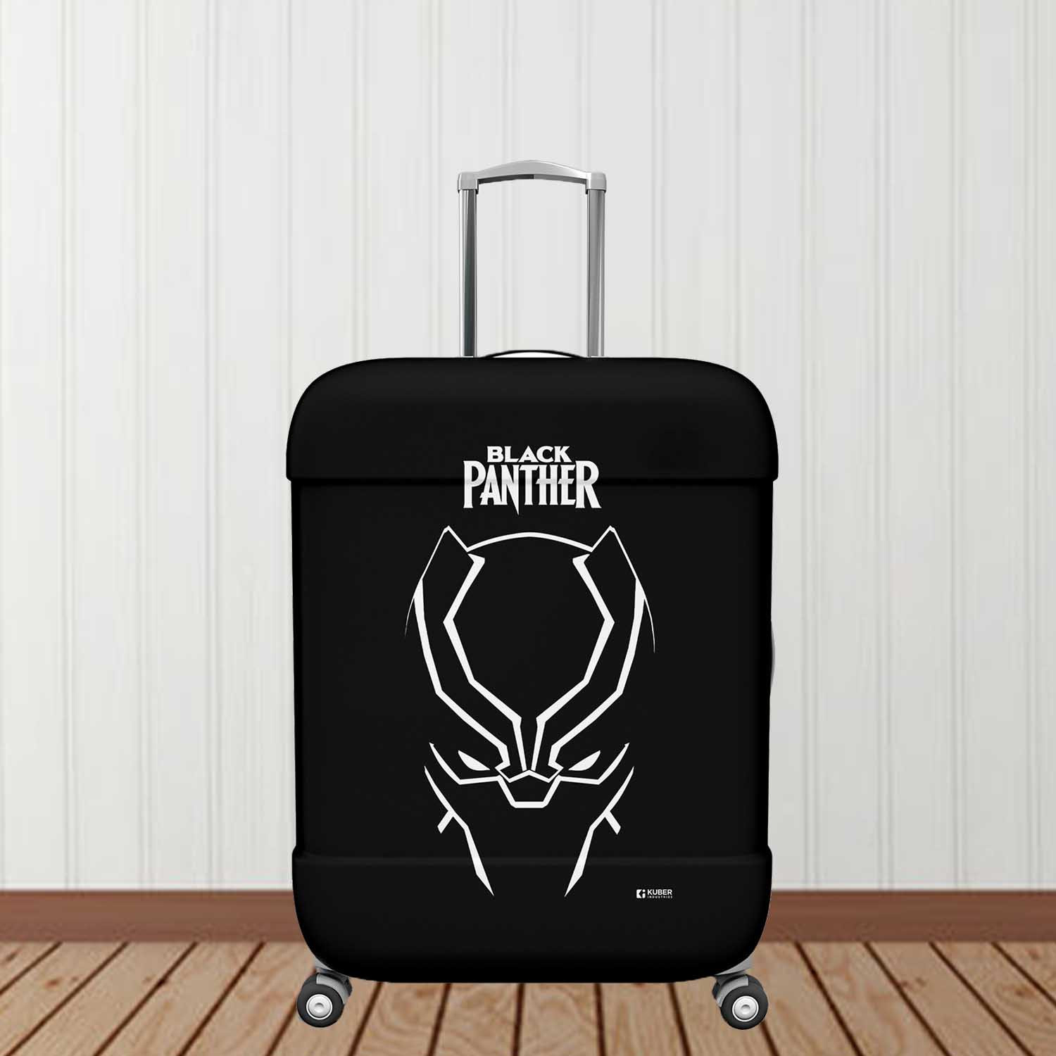 Kuber Industries Marvel Black Panther Luggage Cover | Polyester Travel Suitcase Cover | Washable | Stretchable Suitcase Protector | 22-26 Inch | Medium | Black