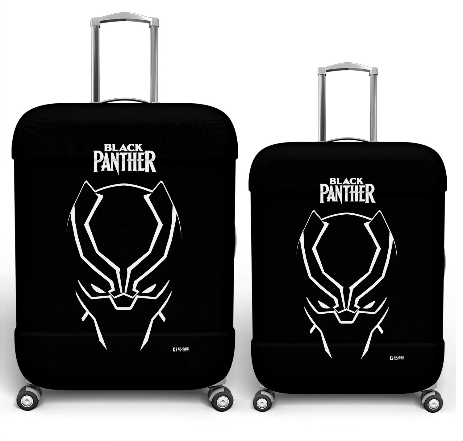 Kuber Industries Marvel Black Panther Luggage Cover | Polyester Travel Suitcase Cover | Washable | Stretchable Suitcase Cover | 18-22 Inch-Small | 22-26 Inch-Medium | Pack of 2 | Black