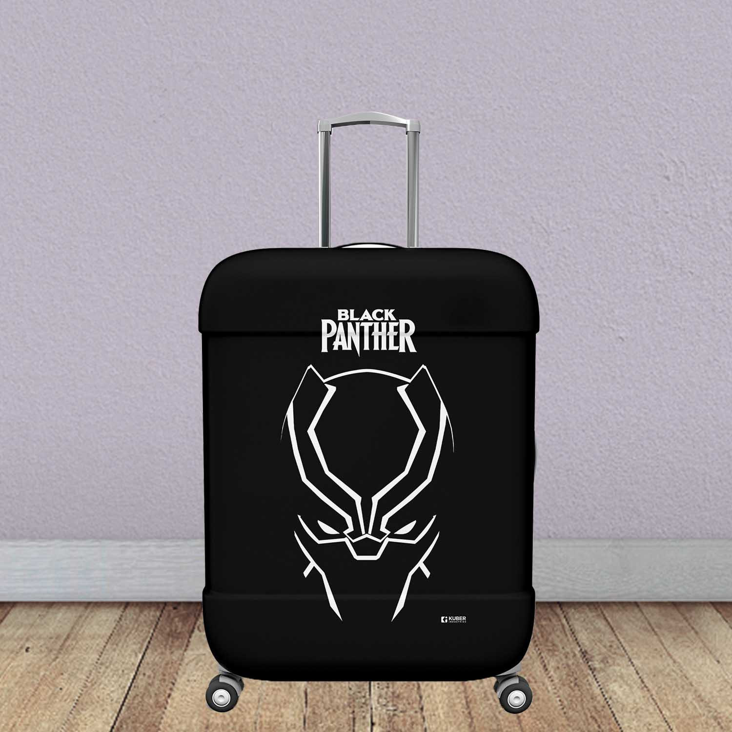 Kuber Industries Marvel Black Panther Luggage Cover  Polyester Travel Suitcase Cover  Washable  Stretchable Suitcase Protector  18-22 Inch  Small  Black