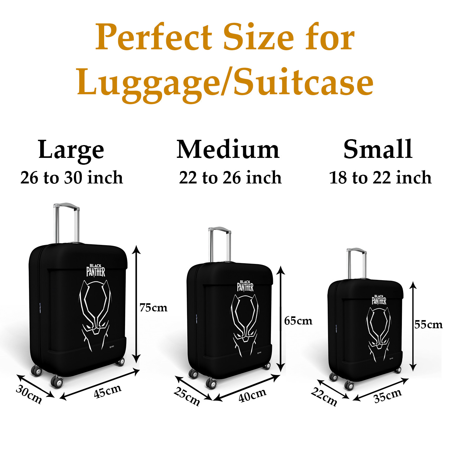 Kuber Industries Marvel Black Panther Luggage Cover|Polyester Travel Suitcase Cover|Washable|Stretchable Suitcase Protector|18-22 Inch|Small (Black)