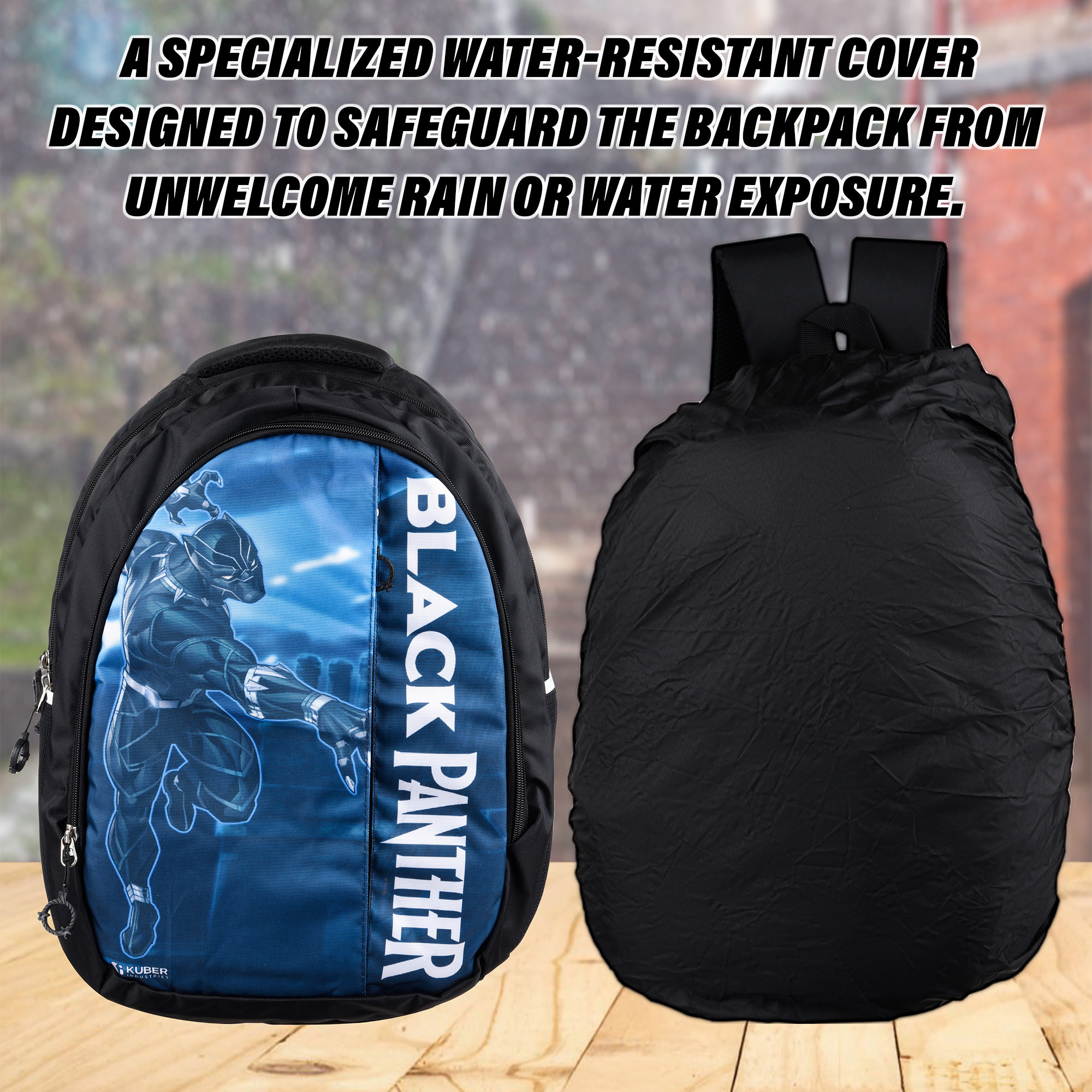 Kuber Industries Marvel Black Panther School Bags  Kids School Bags  Collage Bookbag  Travel Backpack  School Bag for Girls  Boys  School Bag with 5 Compartments  Include Bag Cover  Black