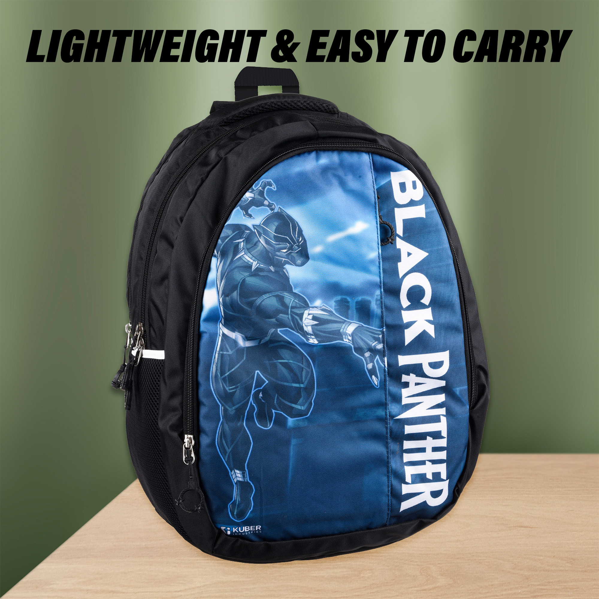 Kuber Industries Marvel Black Panther School Bags  Kids School Bags  Collage Bookbag  Travel Backpack  School Bag for Girls  Boys  School Bag with 5 Compartments  Include Bag Cover  Black