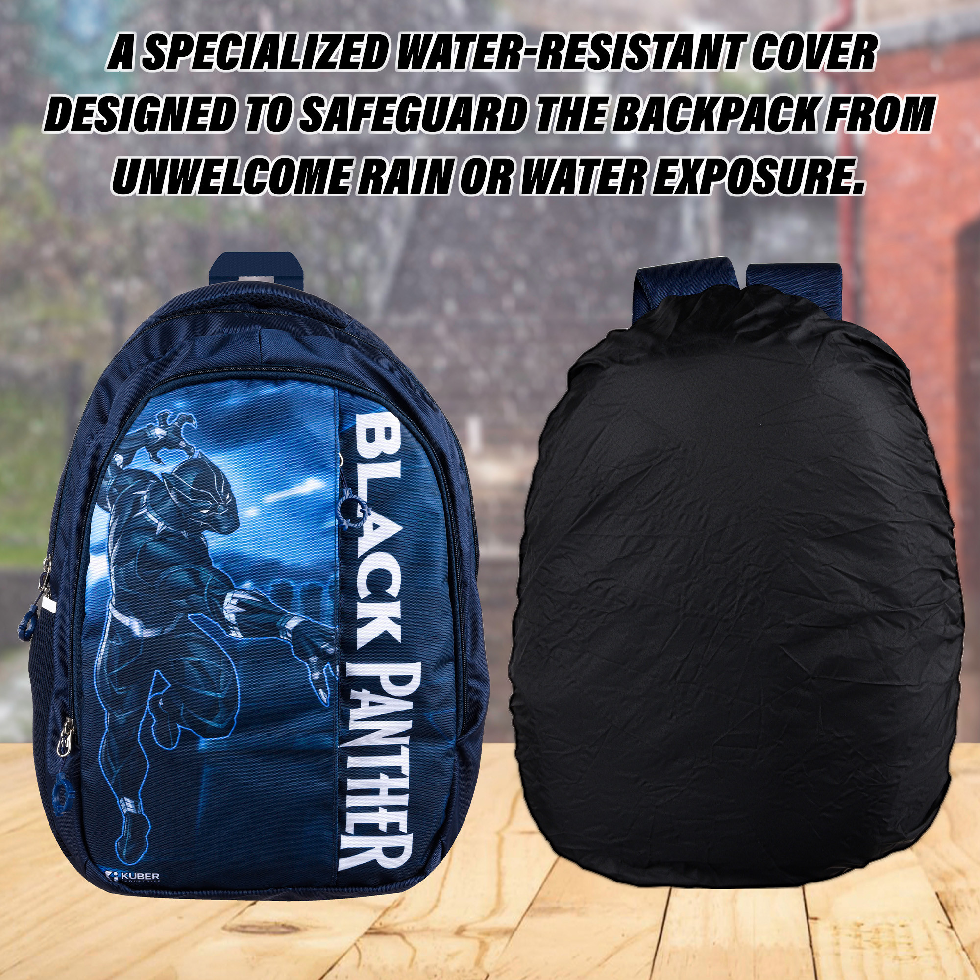 Kuber Industries Marvel Black Panther School Bags  Kids School Bags  Collage Bookbag  Travel Backpack  School Bag for Girls  Boys  School Bag with 5 Compartments  Include Bag Cover  Blue