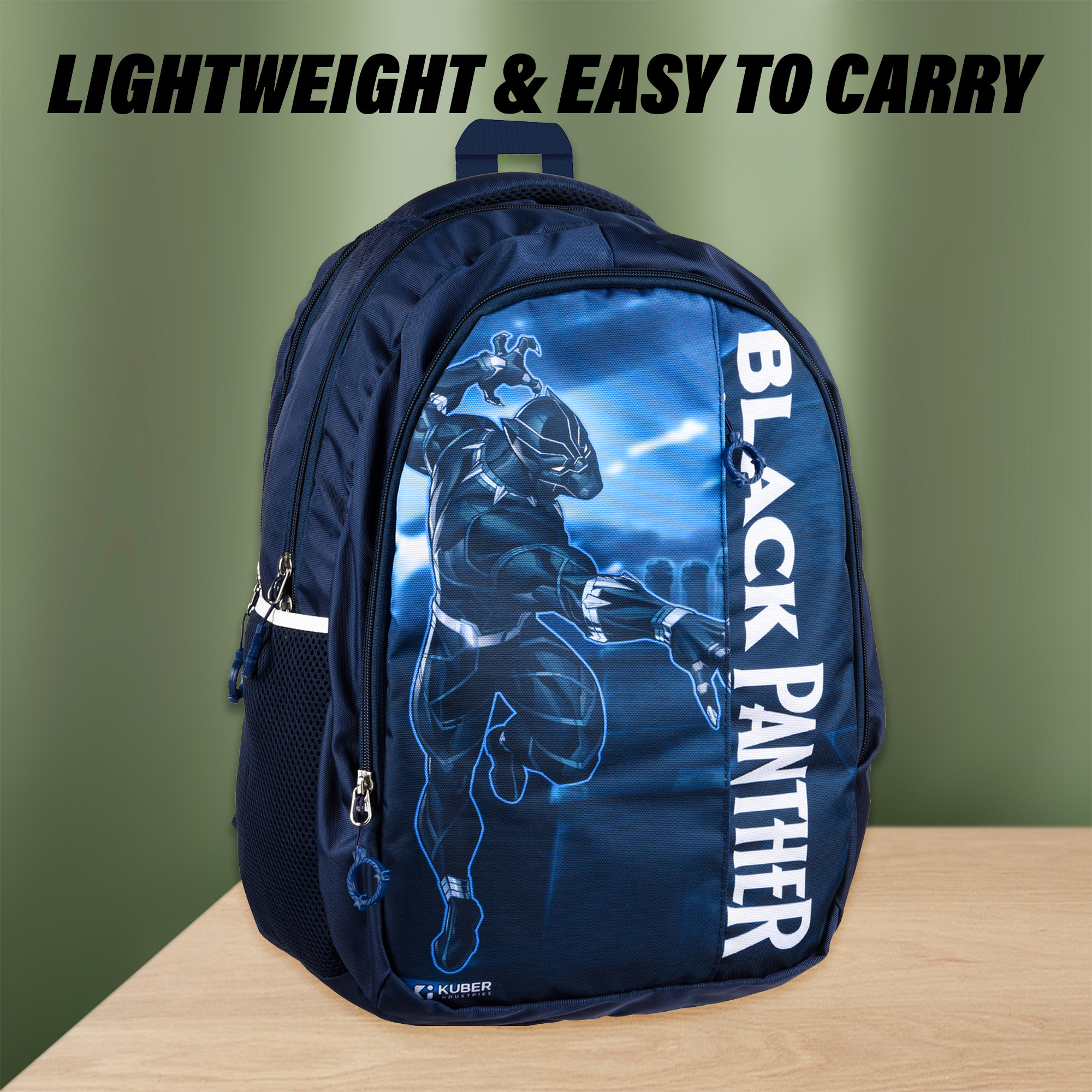 Kuber Industries Marvel Black Panther School Bags  Kids School Bags  Collage Bookbag  Travel Backpack  School Bag for Girls  Boys  School Bag with 5 Compartments  Include Bag Cover  Blue