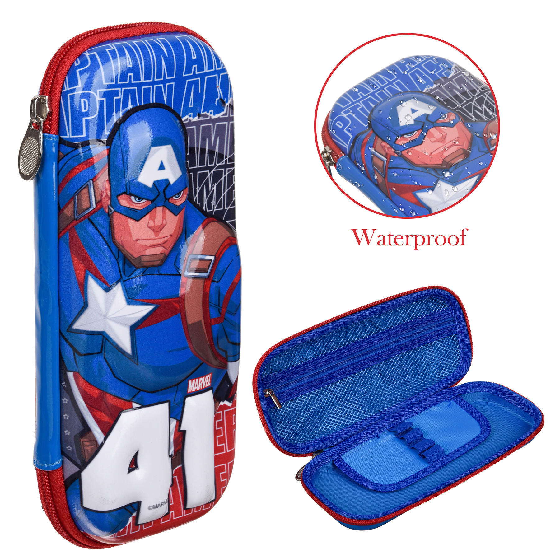 Kuber Industries Marvel Captain America Pencil Pouch  School Pencil Case for Kids  Pen-Pencil Box for Kids  Geometry Box  Compass Box  School Stationery Supplies  Blue