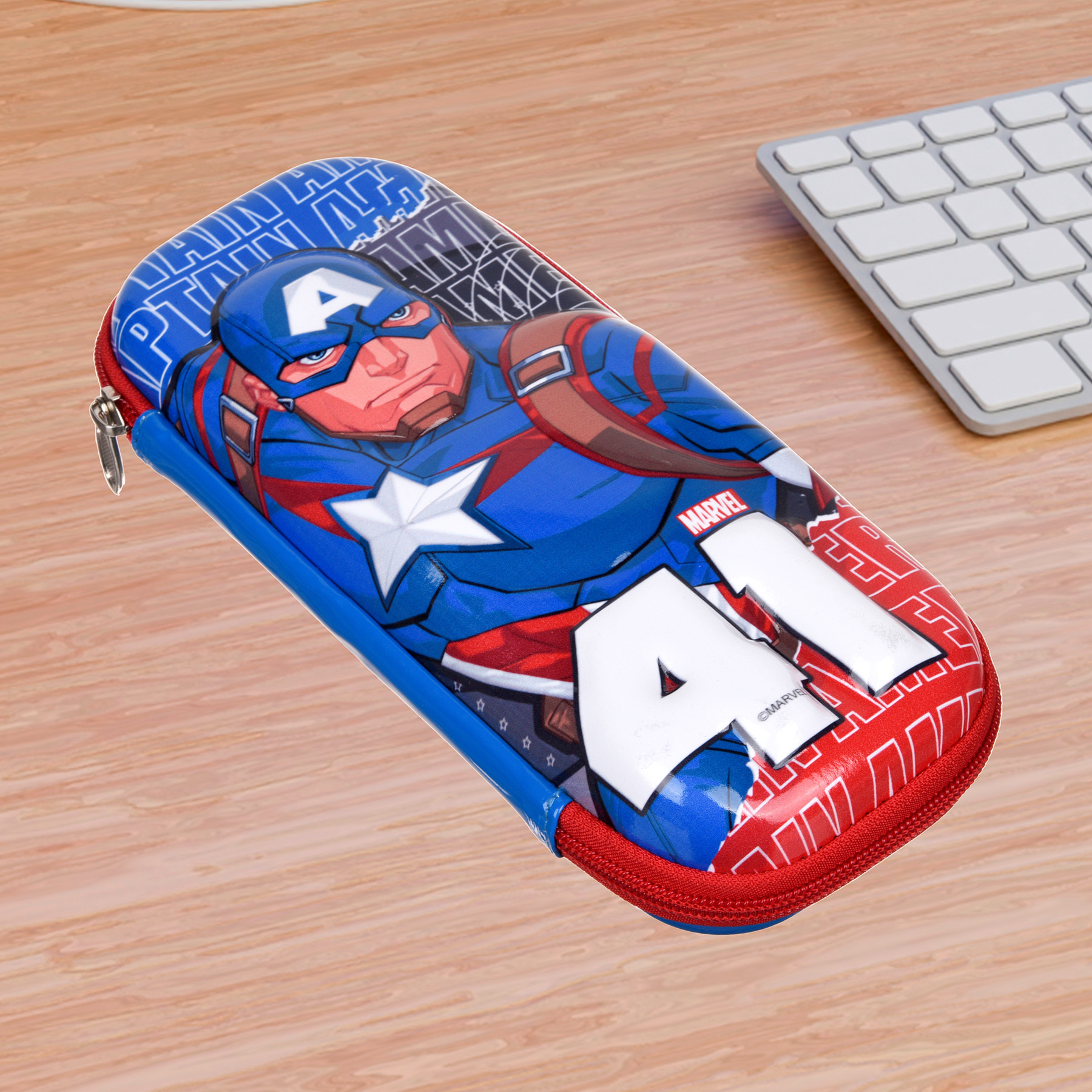 Kuber Industries Marvel Captain America Pencil Pouch  School Pencil Case for Kids  Pen-Pencil Box for Kids  Geometry Box  Compass Box  School Stationery Supplies  Blue
