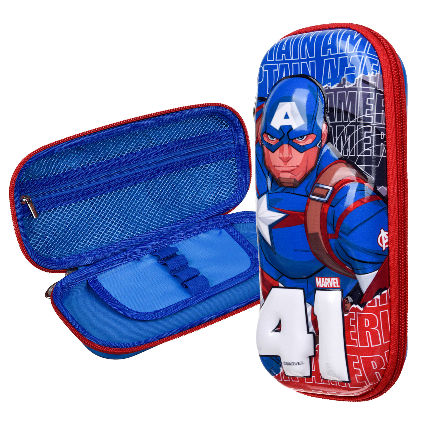 Kuber Industries Marvel Captain America Pencil Pouch | School Pencil Case for Kids | Pen-Pencil Box for Kids | Geometry Box | Compass Box | School Stationery Supplies | Blue