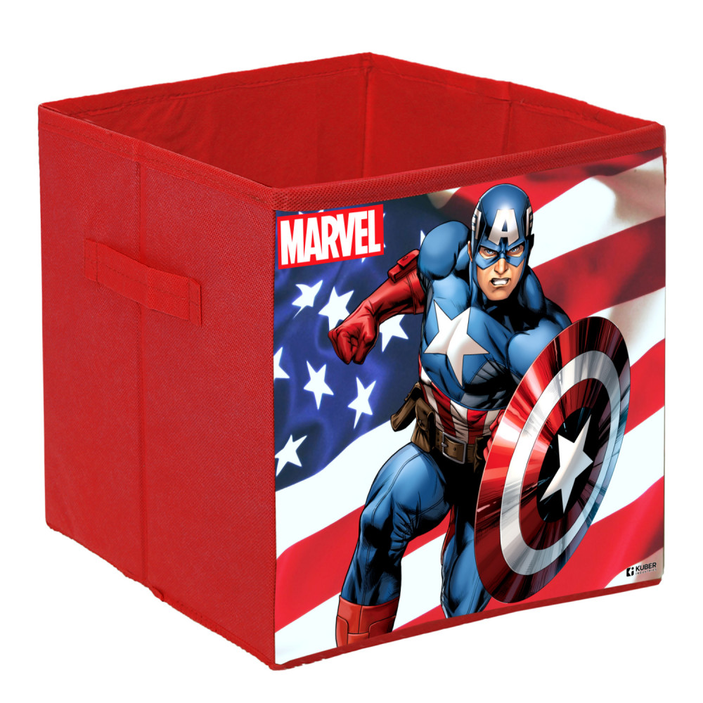 Kuber Industries Marvel Captain America Print Durable &amp; Collapsible Square Storage Box|Clothes Organizer With Handle,.(Red)