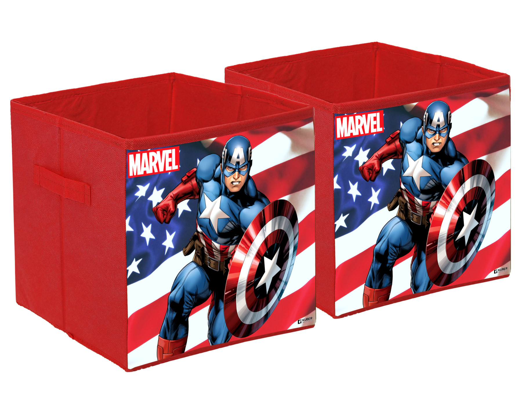 Kuber Industries Marvel Captain America Print Durable & Collapsible Square Storage Box|Clothes Organizer With Handle,.(Red)