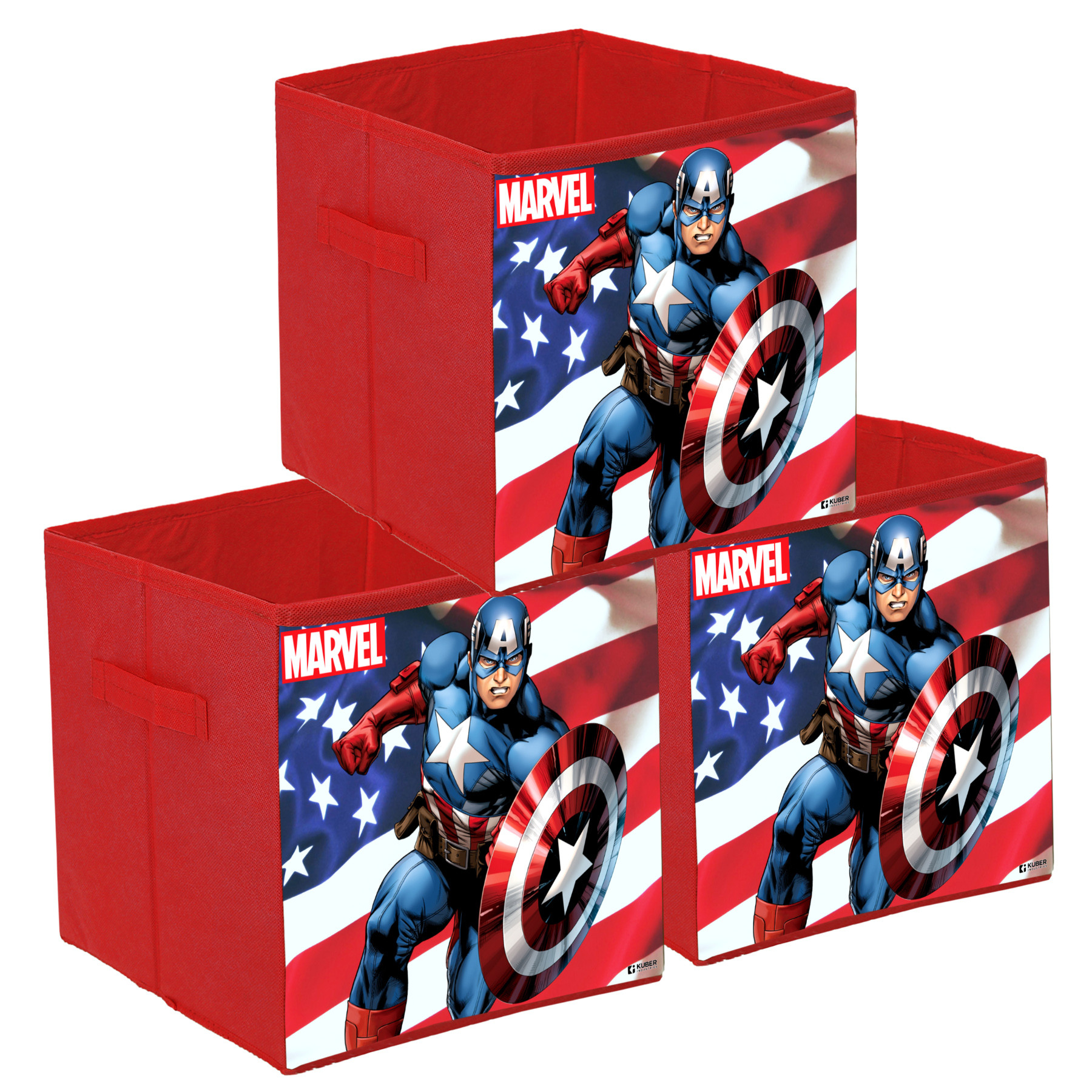 Kuber Industries Marvel Captain America Print Durable & Collapsible Square Storage Box|Clothes Organizer With Handle,.(Red)