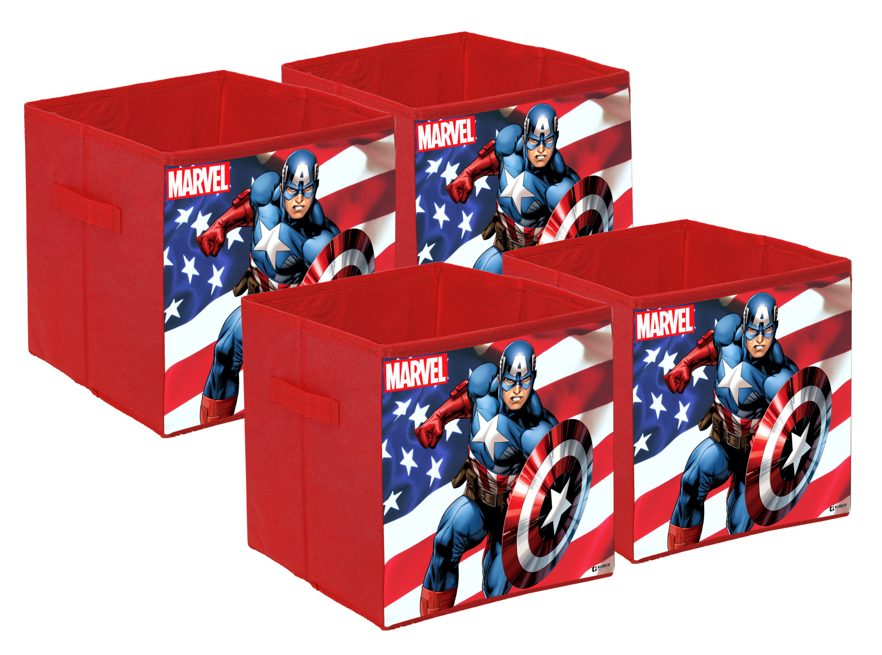 Kuber Industries Marvel Captain America Print Durable & Collapsible Square Storage Box|Clothes Organizer With Handle,.(Red)