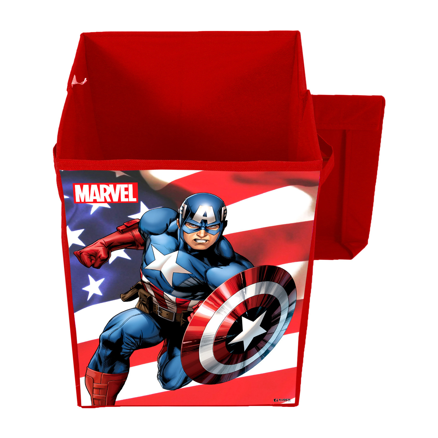 Kuber Industries Marvel Captain America Print Foldable Laundry Basket|Clothes Storage Basket With Handle & Lid,60 Ltr.(Red)