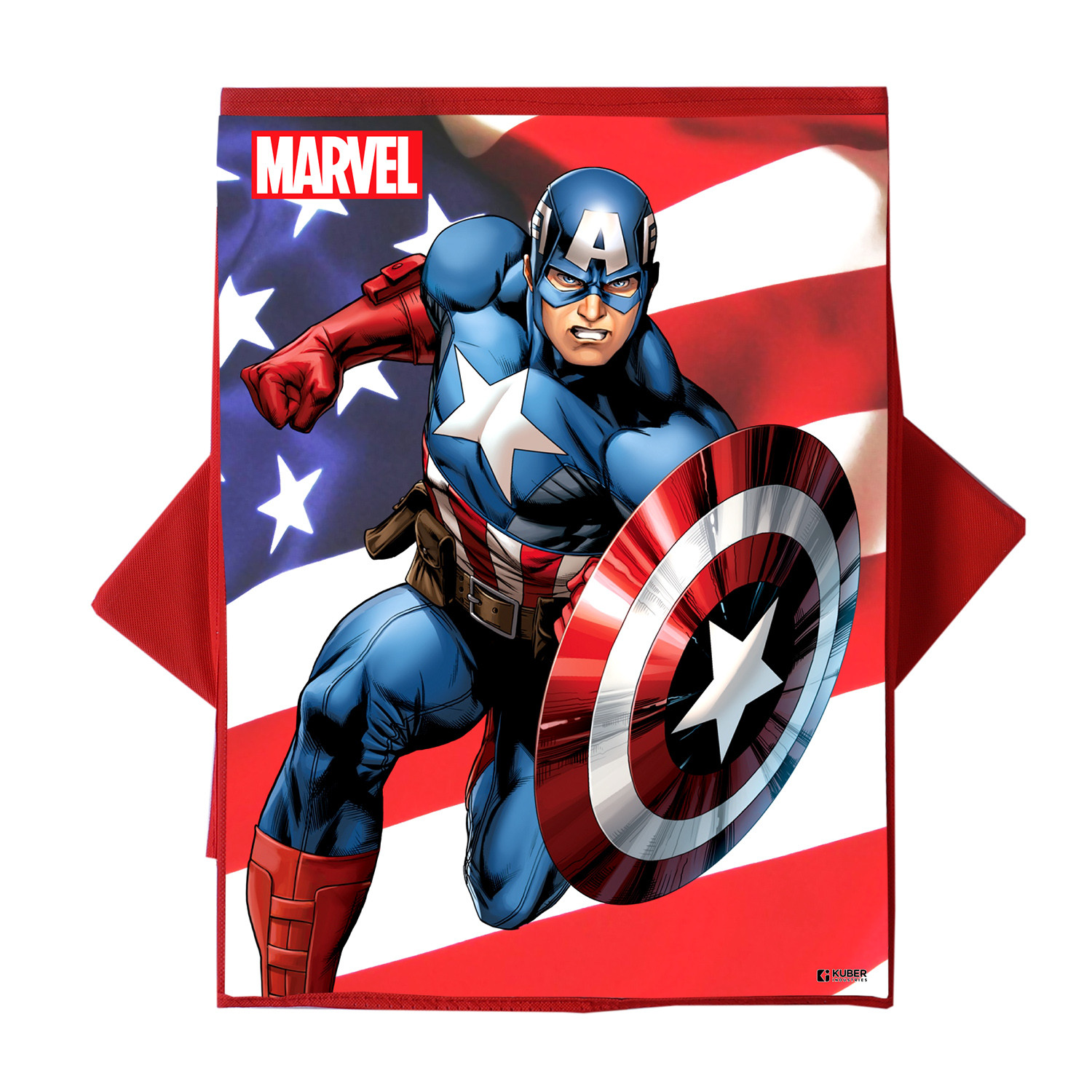 Kuber Industries Marvel Captain America Print Foldable Laundry Basket|Clothes Storage Basket With Handle & Lid,60 Ltr.(Red)