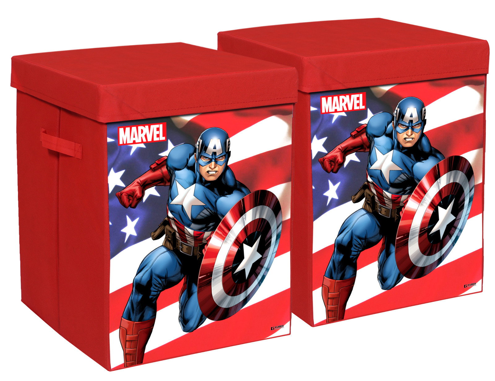 Kuber Industries Marvel Captain America Print Foldable Laundry Basket|Clothes Storage Basket With Handle & Lid,60 Ltr.(Red)