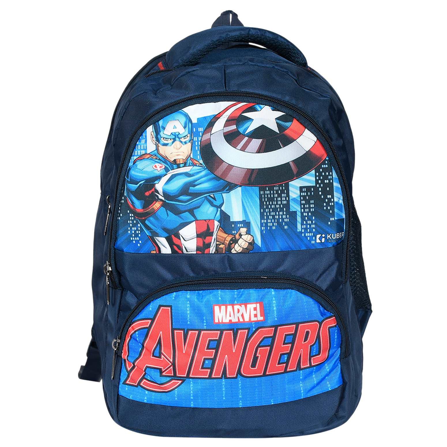 Kuber Industries Marvel Captain America Print School Bag for Kids|Stylish Backpacks for Kids|Rexine Waterproof Shoulder Straps Bag (Blue)