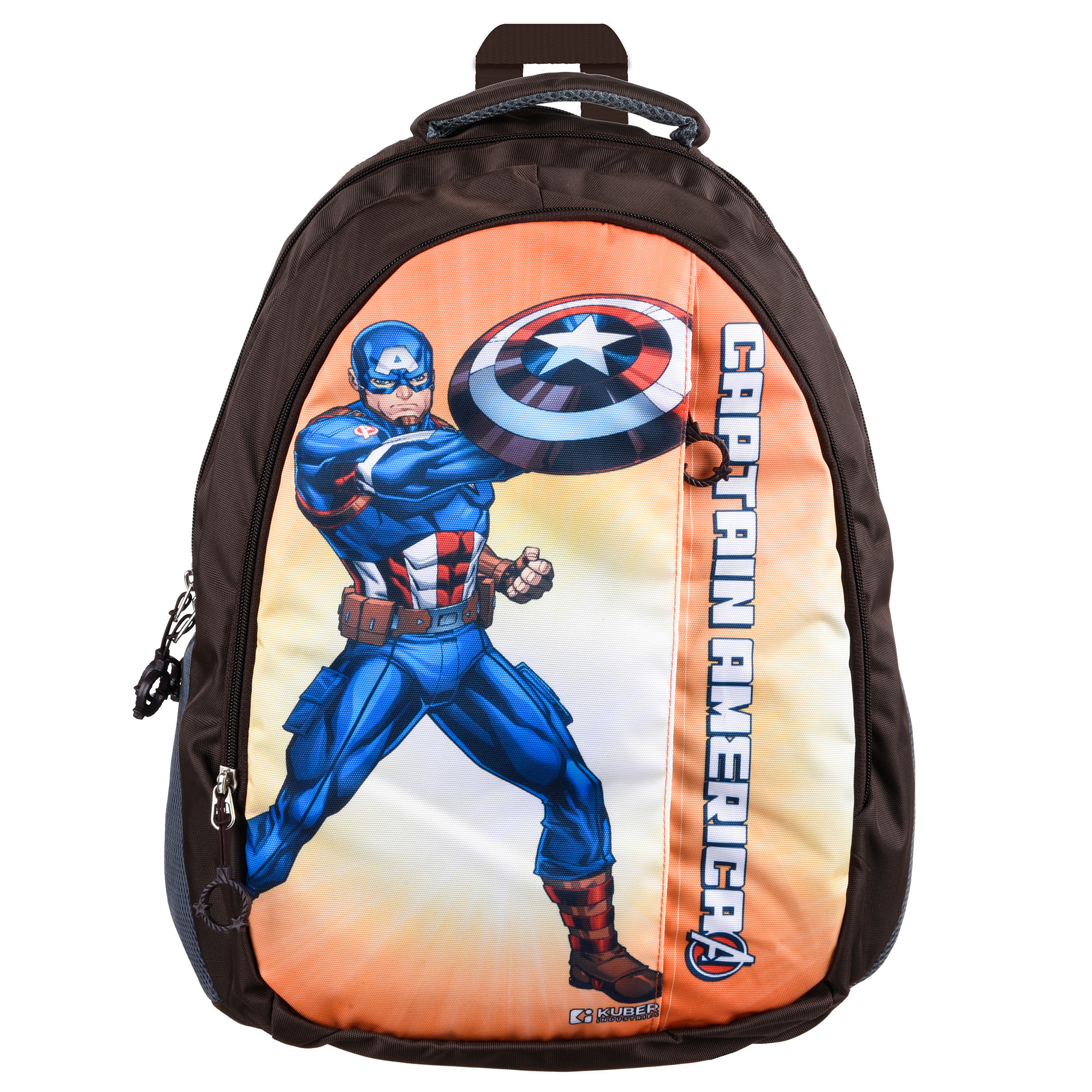 Kuber Industries Marvel Captain America School Bags  Kids School Bags  Collage Bookbag  Travel Backpack  School Bag for Girls  Boys  School Bag with 5 Compartments  Include Bag Cover  Brown