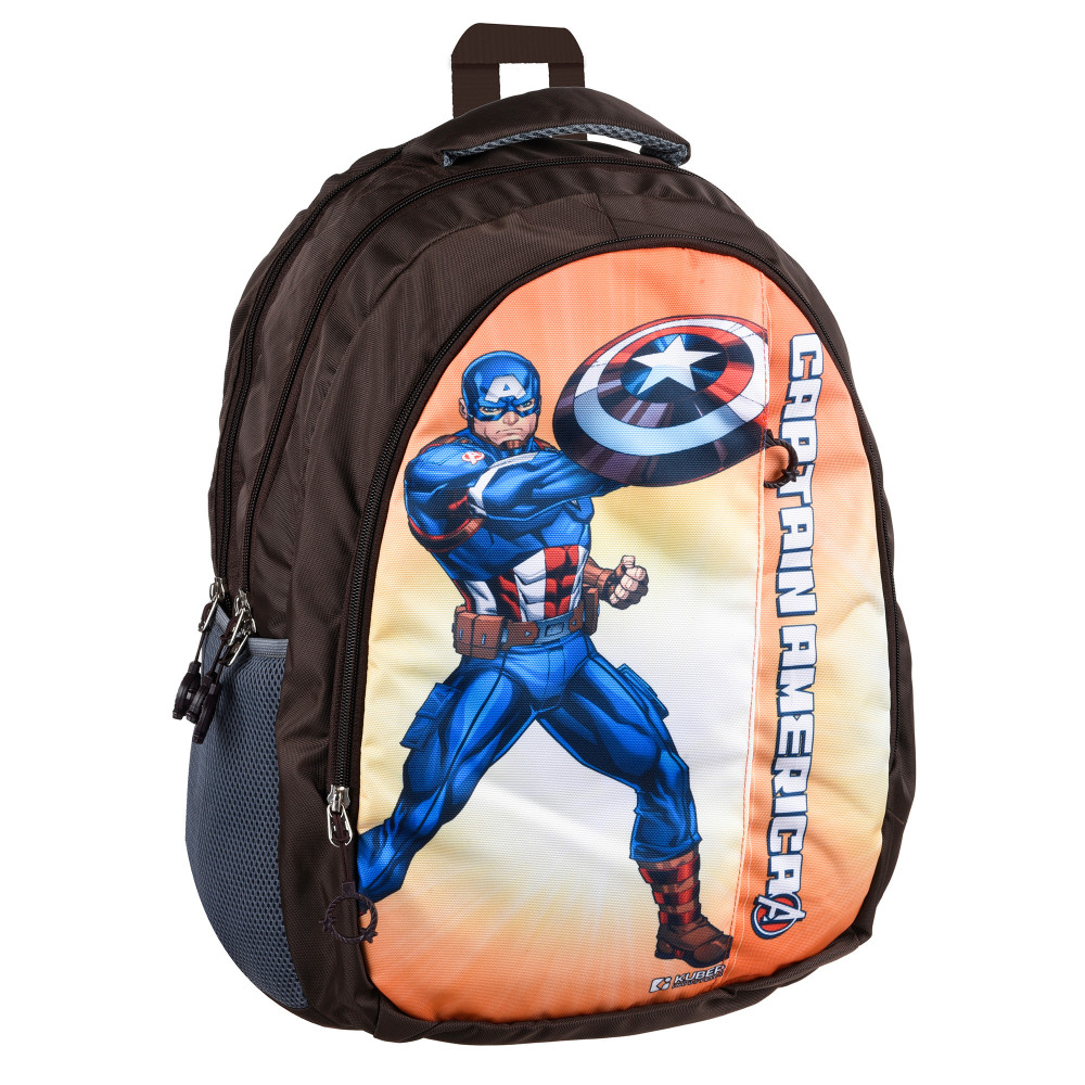 Kuber Industries Marvel Captain America School Bags | Kids School Bags | Collage Bookbag | Travel Backpack | School Bag for Girls &amp; Boys | School Bag with 5 Compartments | Include Bag Cover | Brown