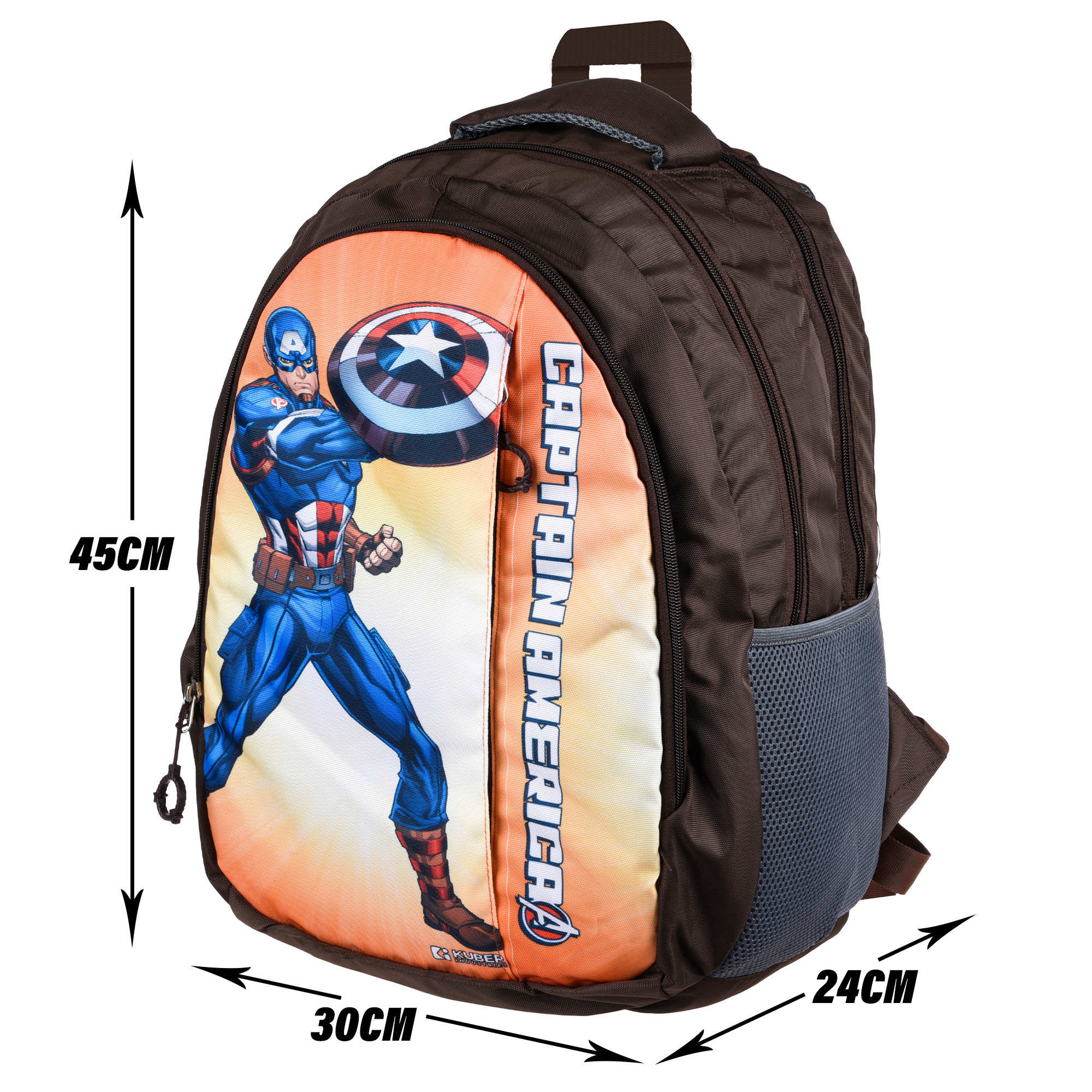 Kuber Industries Marvel Captain America School Bags | Kids School Bags | Collage Bookbag | Travel Backpack | School Bag for Girls & Boys | School Bag with 5 Compartments | Include Bag Cover | Brown