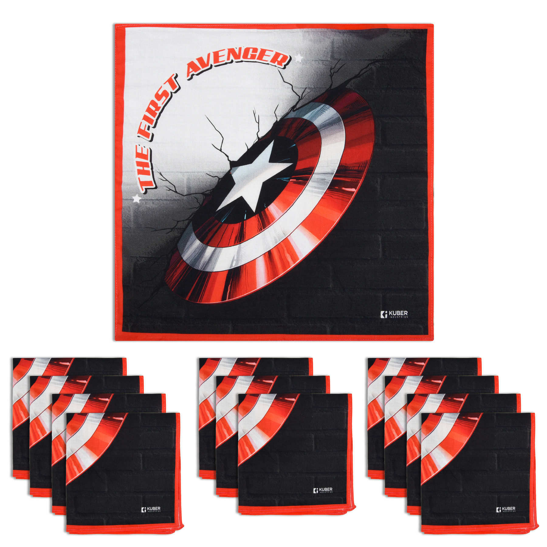 Kuber Industries Marvel Captain America Shield Handkerchiefs | Cotton Handkerchiefs for Boys | Handkerchiefs for Girls | Rumal for Boys & Girls | Hankies for Gifting |Red