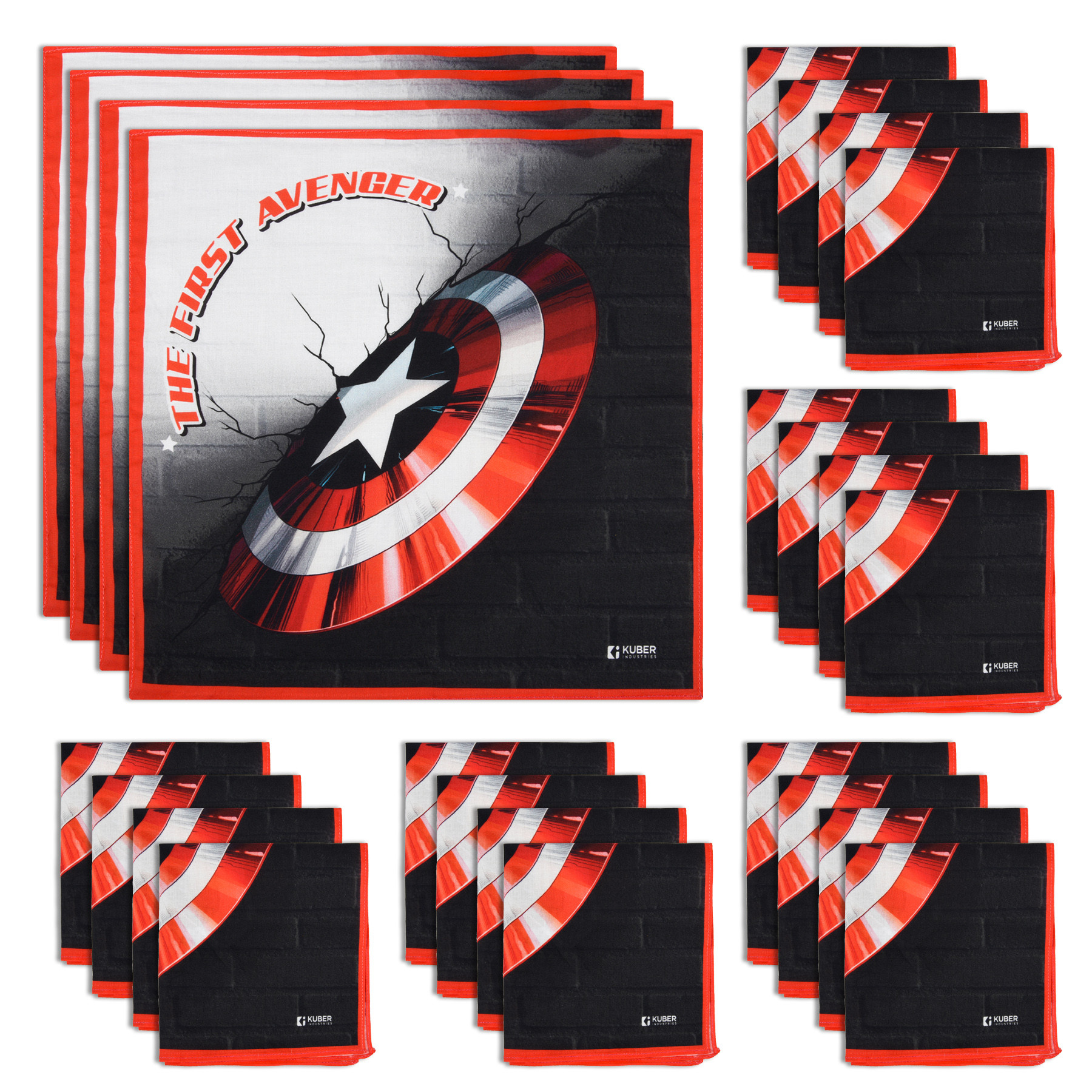 Kuber Industries Marvel Captain America Shield Handkerchiefs | Cotton Handkerchiefs for Boys | Handkerchiefs for Girls | Rumal for Boys & Girls | Hankies for Gifting |Red
