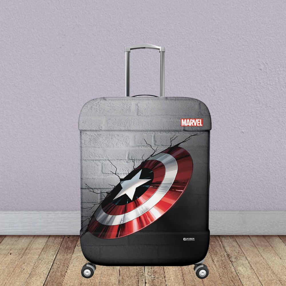 Kuber Industries Marvel Captain America Shield Luggage Cover | Polyester Travel Suitcase Cover | Washable | Stretchable Suitcase Protector | 18-22 Inch | Small | Gray