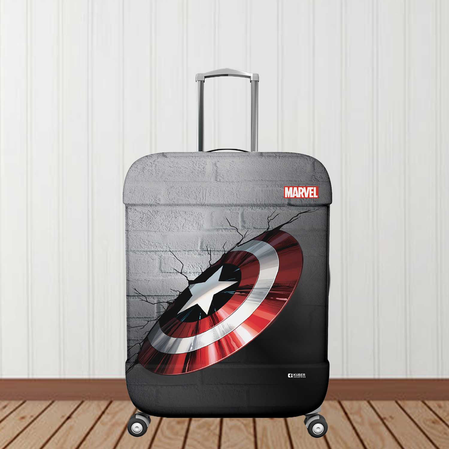 Kuber Industries Marvel Captain America Shield Luggage Cover | Polyester Travel Suitcase Cover | Washable | Stretchable Suitcase Protector | 22-26 Inch | Medium | Gray