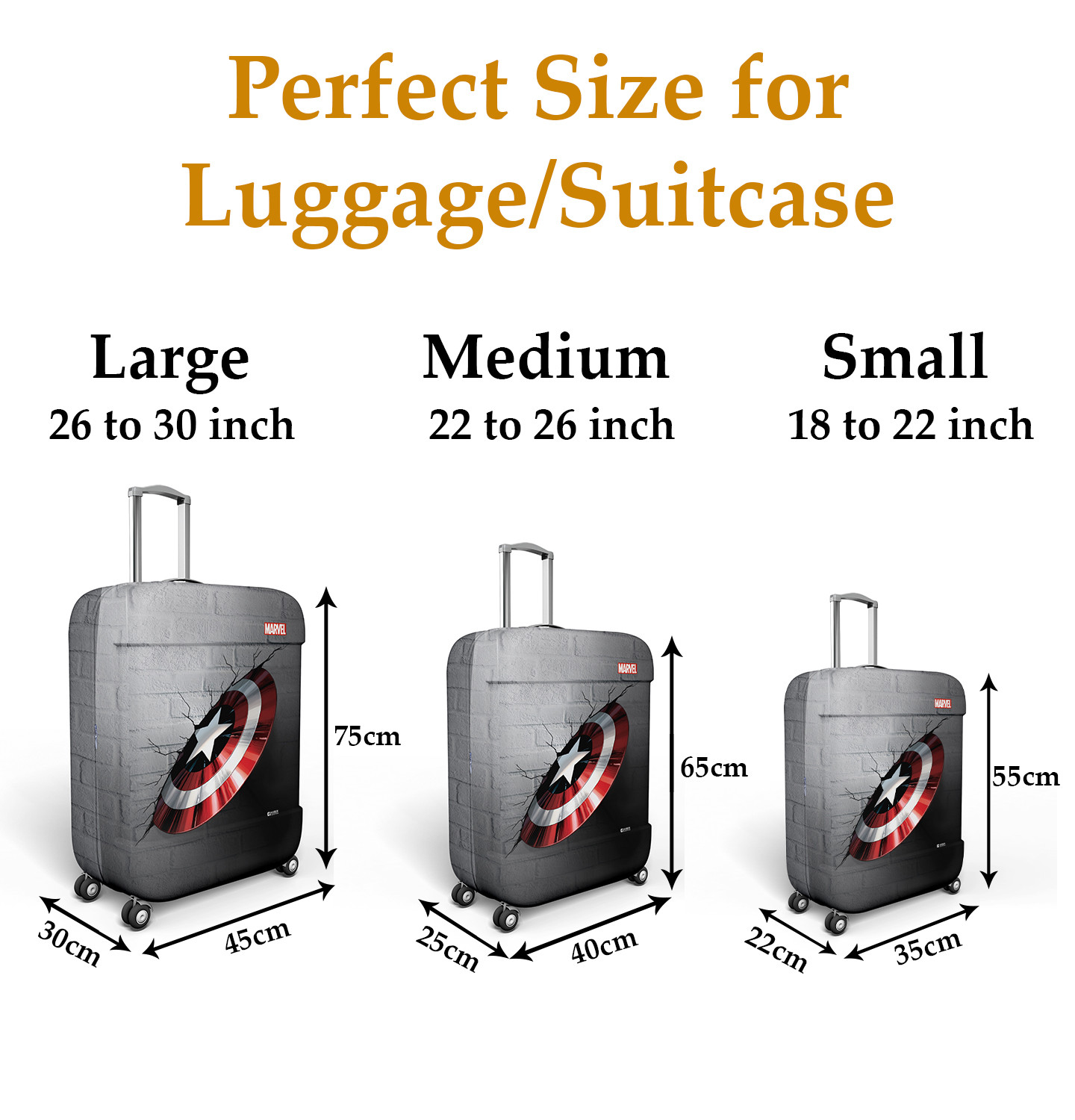 Kuber Industries Marvel Captain America Shield Luggage Cover | Polyester Travel Suitcase Cover | Washable | Stretchable Suitcase Protector | 22-26 Inch | Medium | Gray