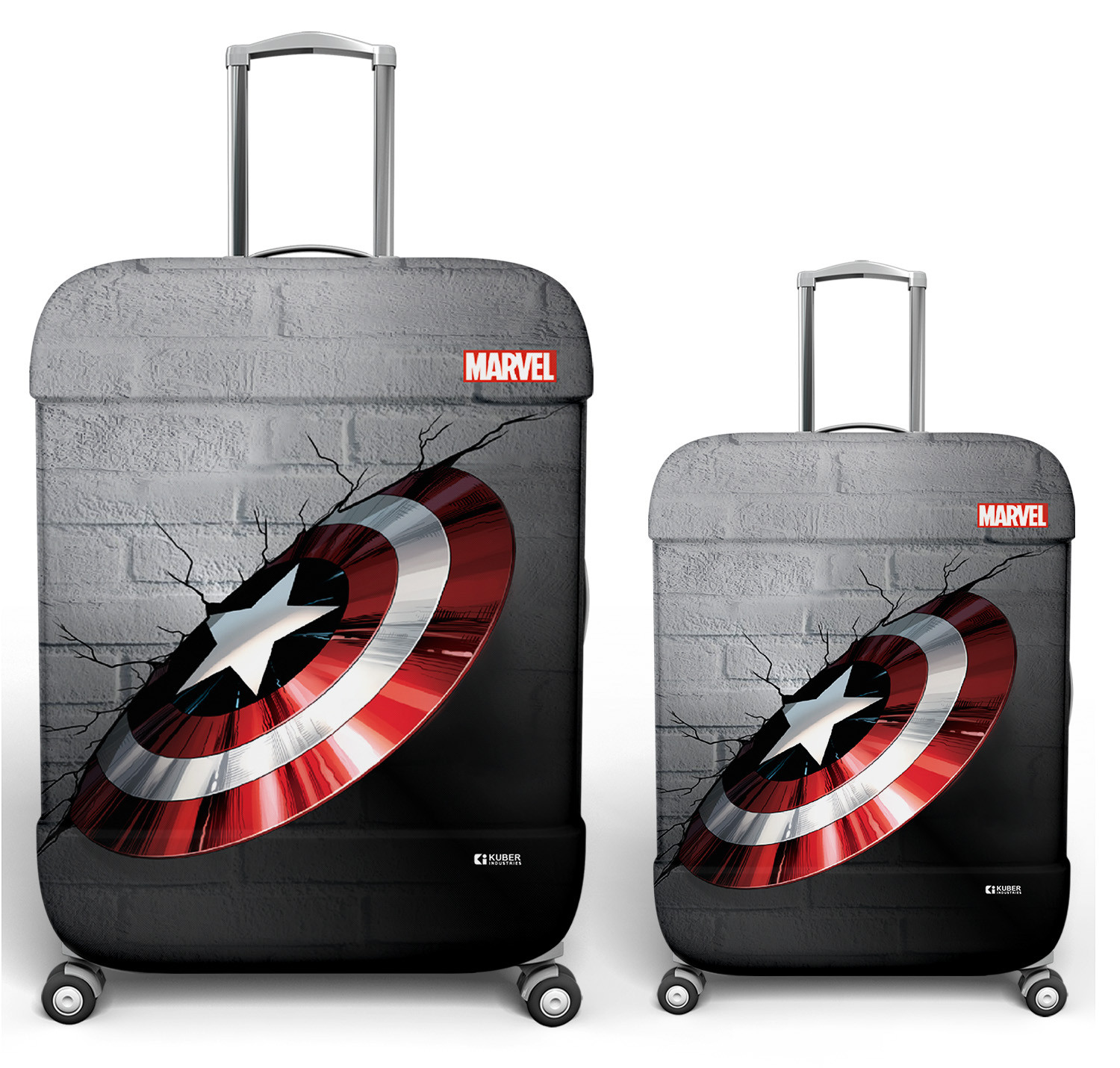 Kuber Industries Marvel Captain America Shield Luggage Cover | Polyester Travel Suitcase Cover | Washable | Stretchable Suitcase Cover | 18-22 Inch-Small | 26-30 Inch-Large | Pack of 2 | Gray